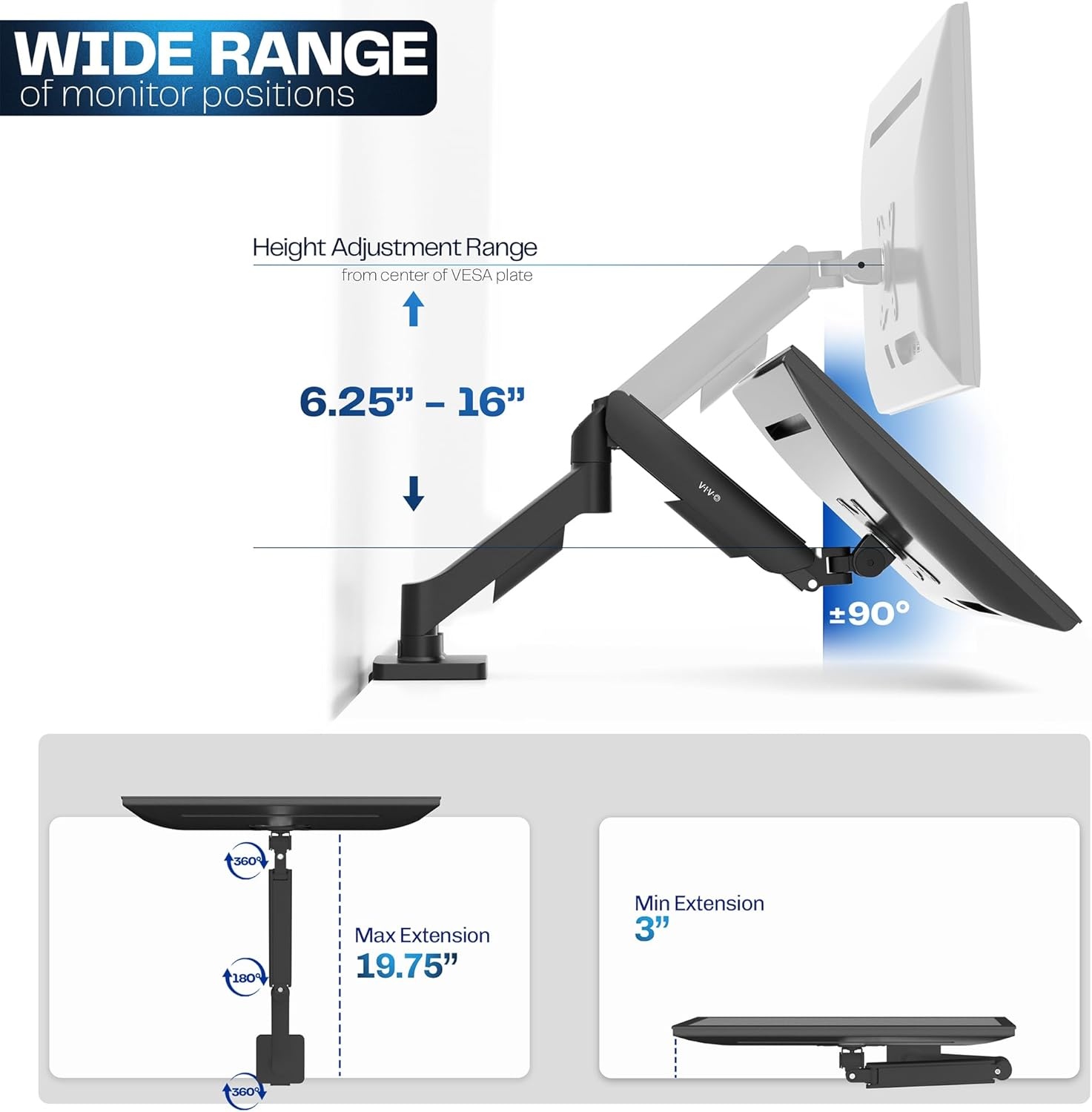image:imageVIVO Single Monitor Stand Fully Adjustable Arm for 17 to 32 inch Screen Mechanical Articulating Desk Mount Gaming and Office Setups VESA 75x75 100x100 Max 198 lbs Classic Black STANDV001OBlack
