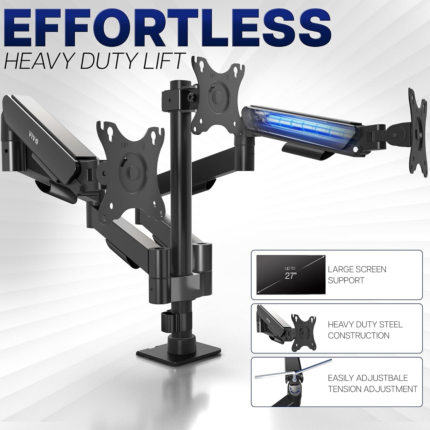 image:imageVIVO Single Monitor Stand Fully Adjustable Arm for 17 to 32 inch Screen Mechanical Articulating Desk Mount Gaming and Office Setups VESA 75x75 100x100 Max 198 lbs Classic Black STANDV001OBlack