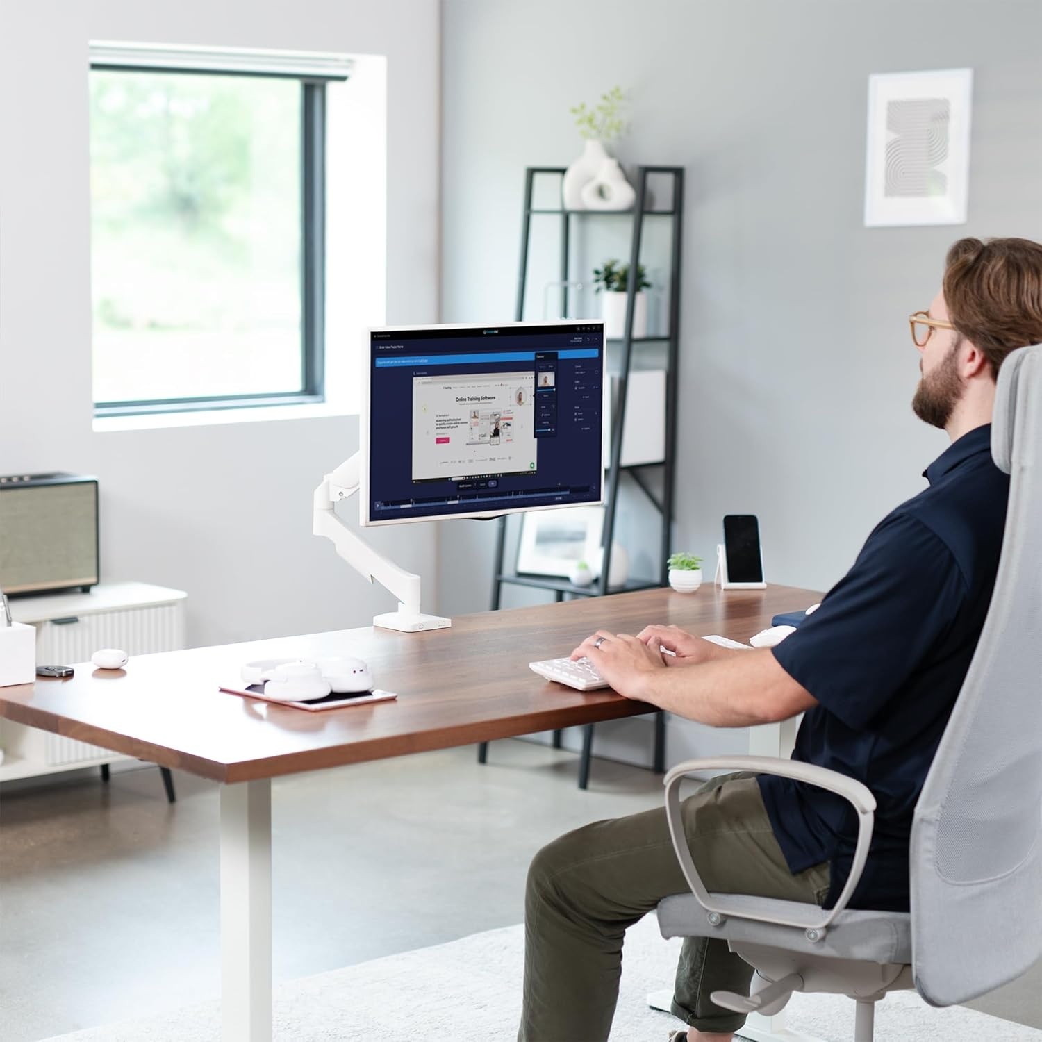 image:imageVIVO Single Monitor Stand Fully Adjustable Arm for 17 to 32 inch Screen Mechanical Articulating Desk Mount Gaming and Office Setups VESA 75x75 100x100 Max 198 lbs Classic Black STANDV001OWhite