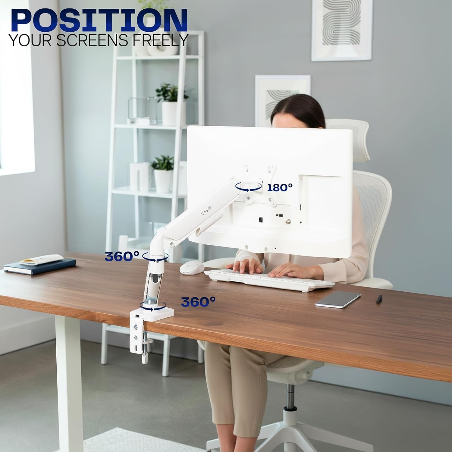 image:imageVIVO Single Monitor Stand Fully Adjustable Arm for 17 to 32 inch Screen Mechanical Articulating Desk Mount Gaming and Office Setups VESA 75x75 100x100 Max 198 lbs Classic Black STANDV001OWhite