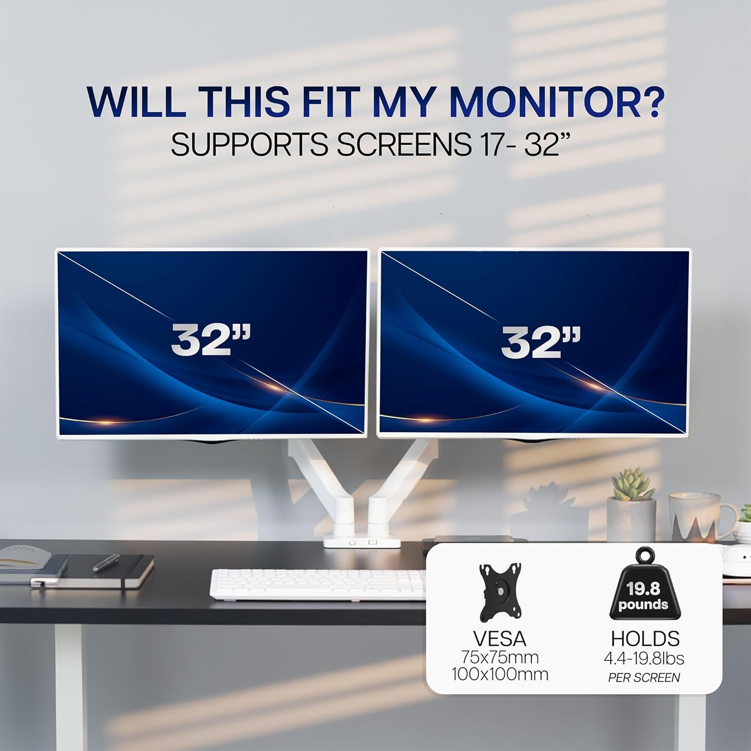 image:imageVIVO Single Monitor Stand Fully Adjustable Arm for 17 to 32 inch Screen Mechanical Articulating Desk Mount Gaming and Office Setups VESA 75x75 100x100 Max 198 lbs Classic Black STANDV001OWhite