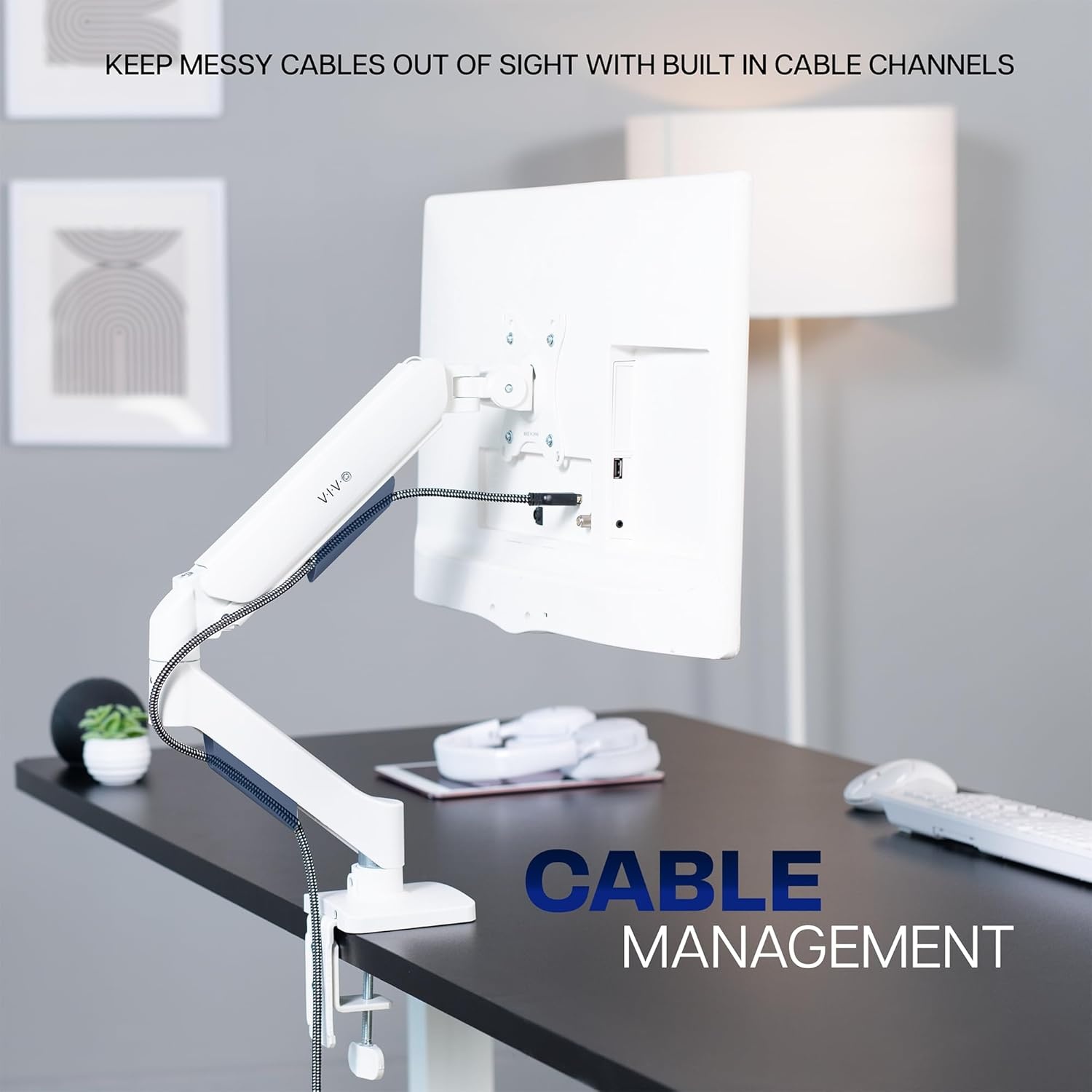 image:imageVIVO Single Monitor Stand Fully Adjustable Arm for 17 to 32 inch Screen Mechanical Articulating Desk Mount Gaming and Office Setups VESA 75x75 100x100 Max 198 lbs Classic Black STANDV001OWhite