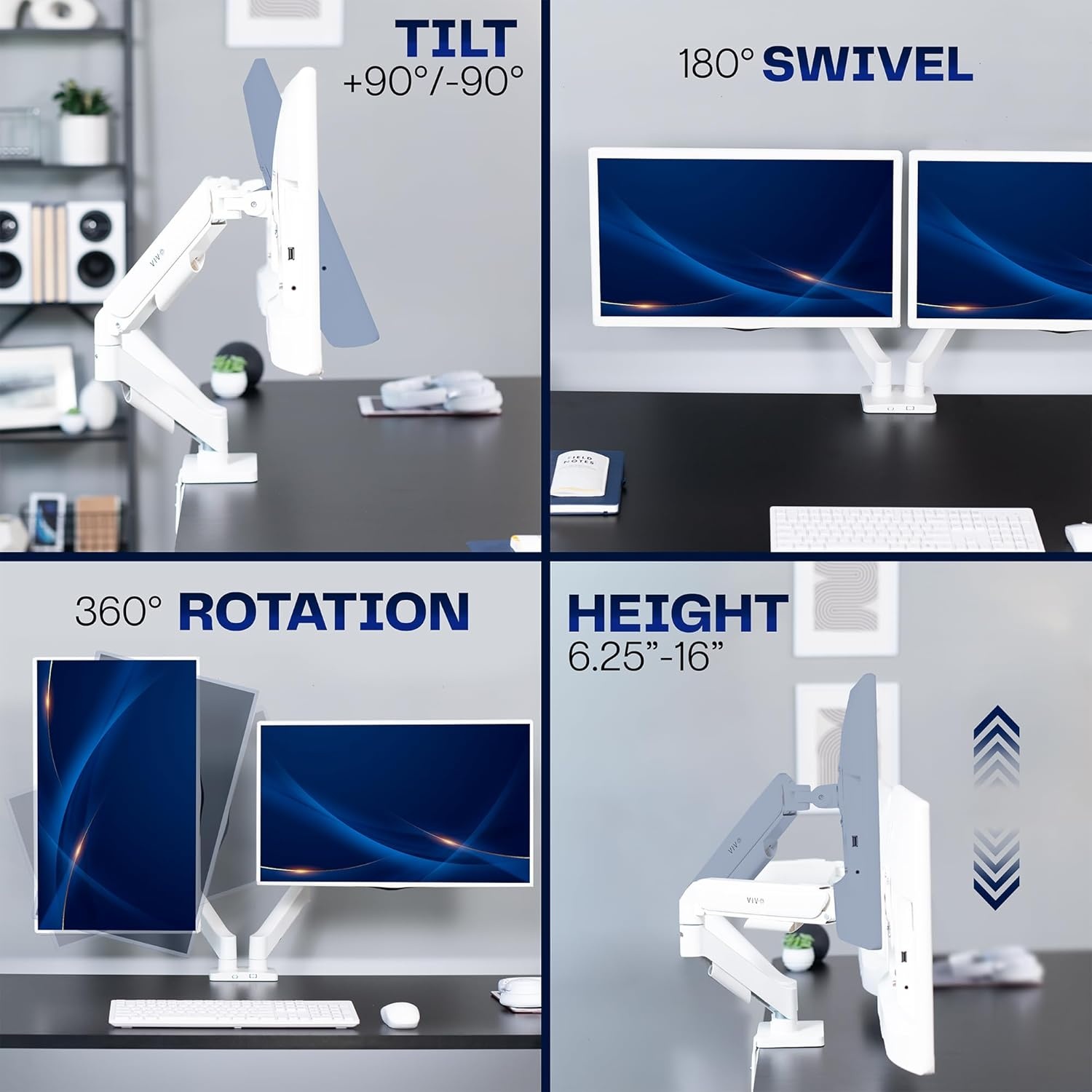 image:imageVIVO Single Monitor Stand Fully Adjustable Arm for 17 to 32 inch Screen Mechanical Articulating Desk Mount Gaming and Office Setups VESA 75x75 100x100 Max 198 lbs Classic Black STANDV001OWhite