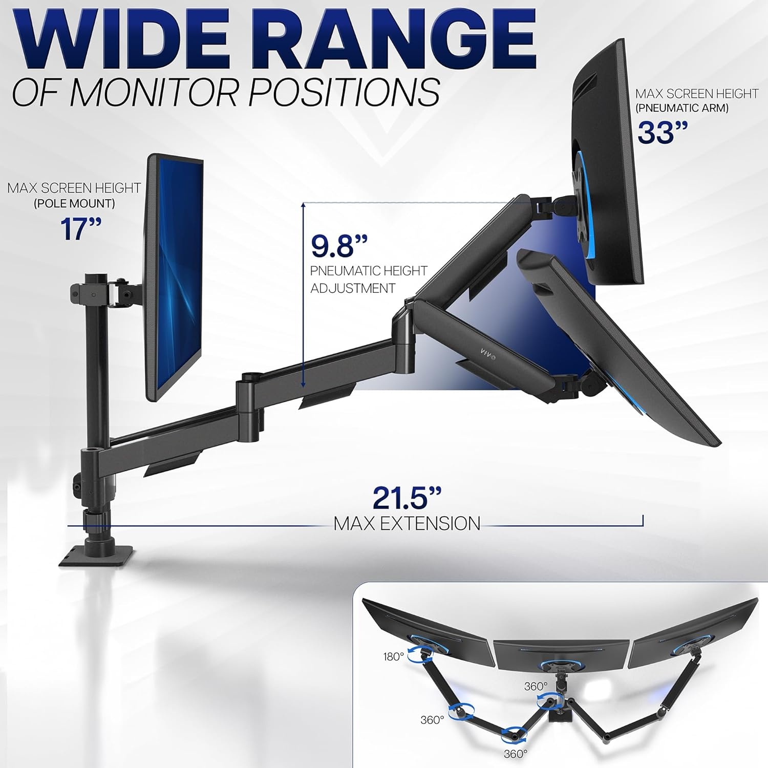 image:imageVIVO Single Monitor Stand Fully Adjustable Arm for 17 to 32 inch Screen Mechanical Articulating Desk Mount Gaming and Office Setups VESA 75x75 100x100 Max 198 lbs Classic Black STANDV001OBlack