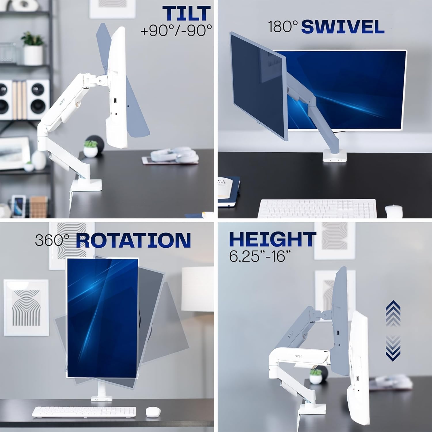 image:imageVIVO Single Monitor Stand Fully Adjustable Arm for 17 to 32 inch Screen Mechanical Articulating Desk Mount Gaming and Office Setups VESA 75x75 100x100 Max 198 lbs Classic Black STANDV001OWhite