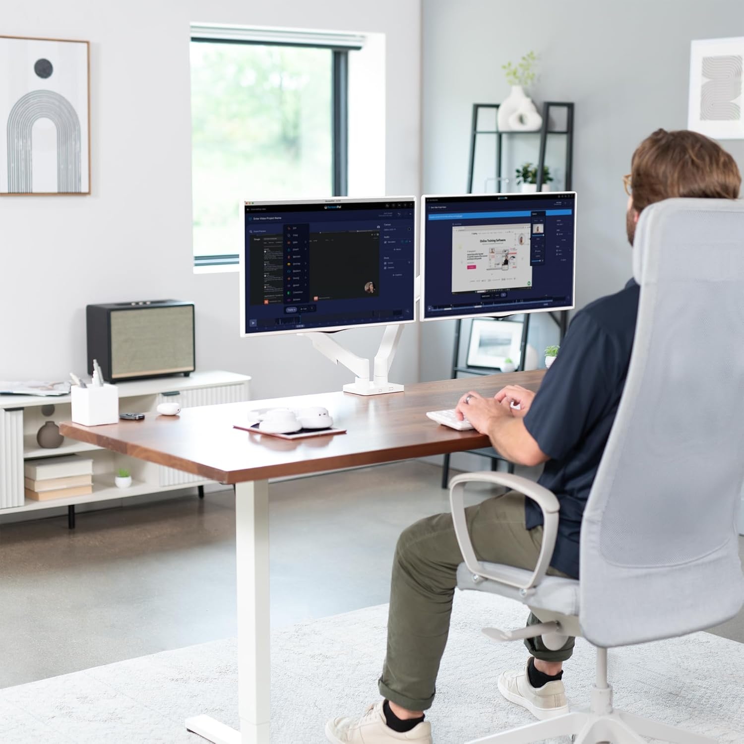image:imageVIVO Single Monitor Stand Fully Adjustable Arm for 17 to 32 inch Screen Mechanical Articulating Desk Mount Gaming and Office Setups VESA 75x75 100x100 Max 198 lbs Classic Black STANDV001OWhite