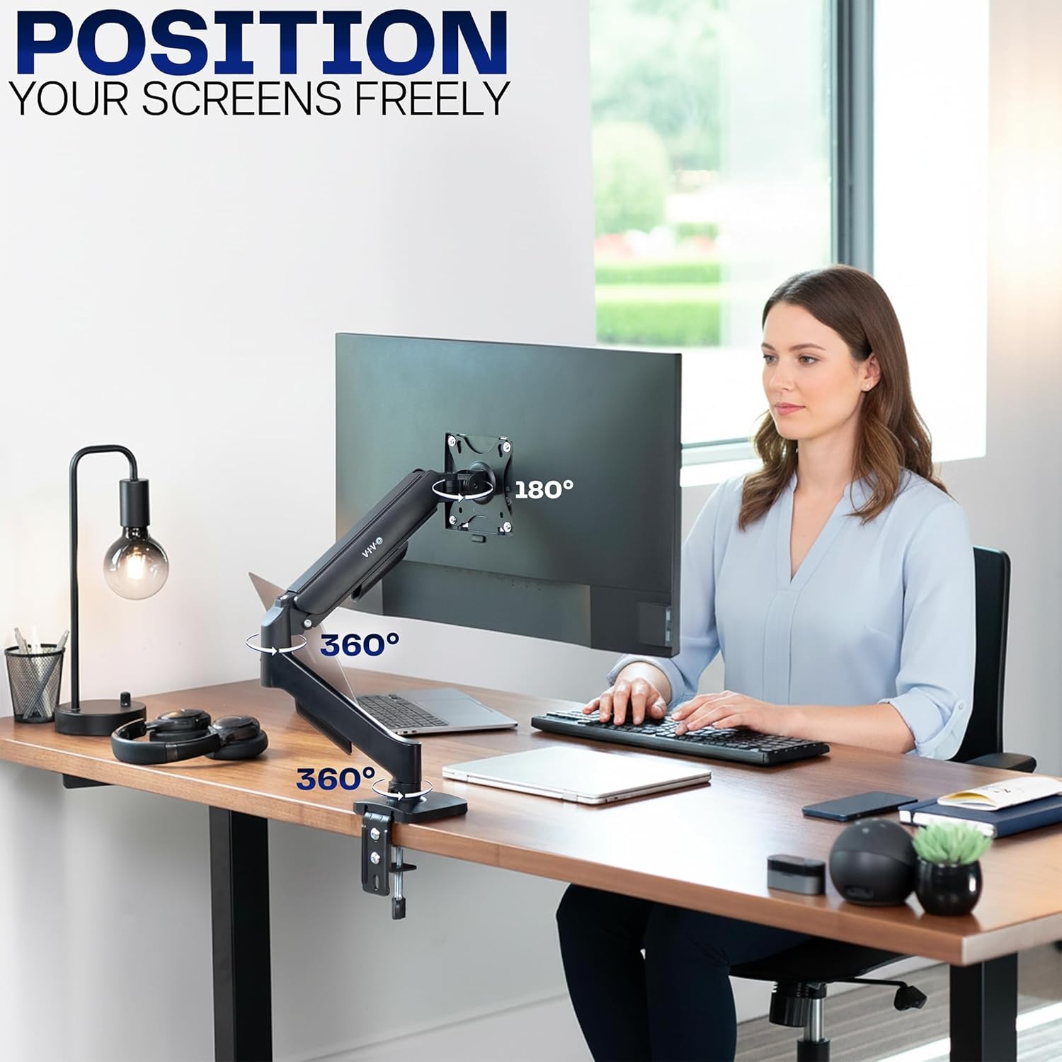 image:imageVIVO Single Monitor Stand Fully Adjustable Arm for 17 to 32 inch Screen Mechanical Articulating Desk Mount Gaming and Office Setups VESA 75x75 100x100 Max 198 lbs Classic Black STANDV001OBlack