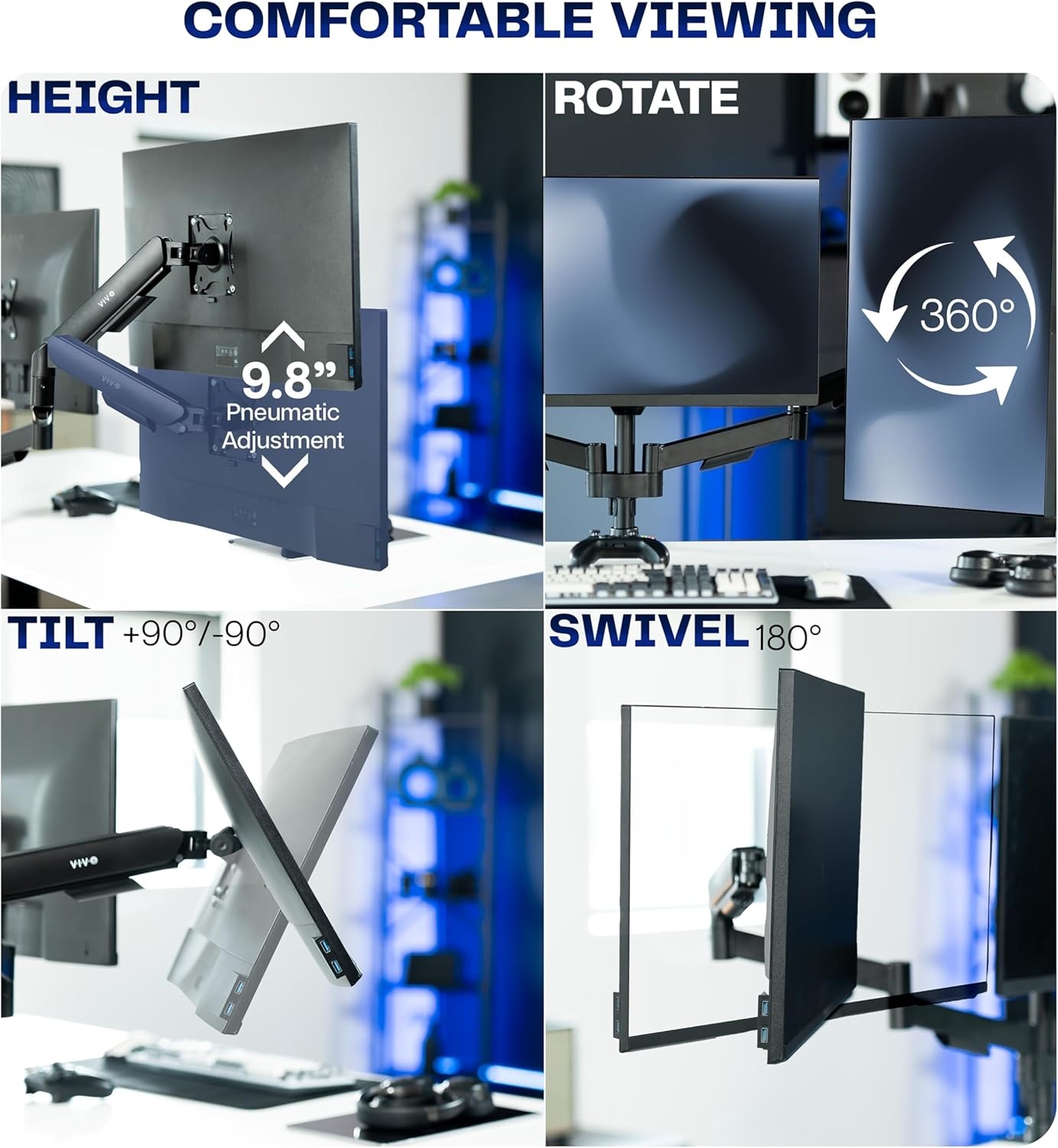 image:imageVIVO Single Monitor Stand Fully Adjustable Arm for 17 to 32 inch Screen Mechanical Articulating Desk Mount Gaming and Office Setups VESA 75x75 100x100 Max 198 lbs Classic Black STANDV001OBlack