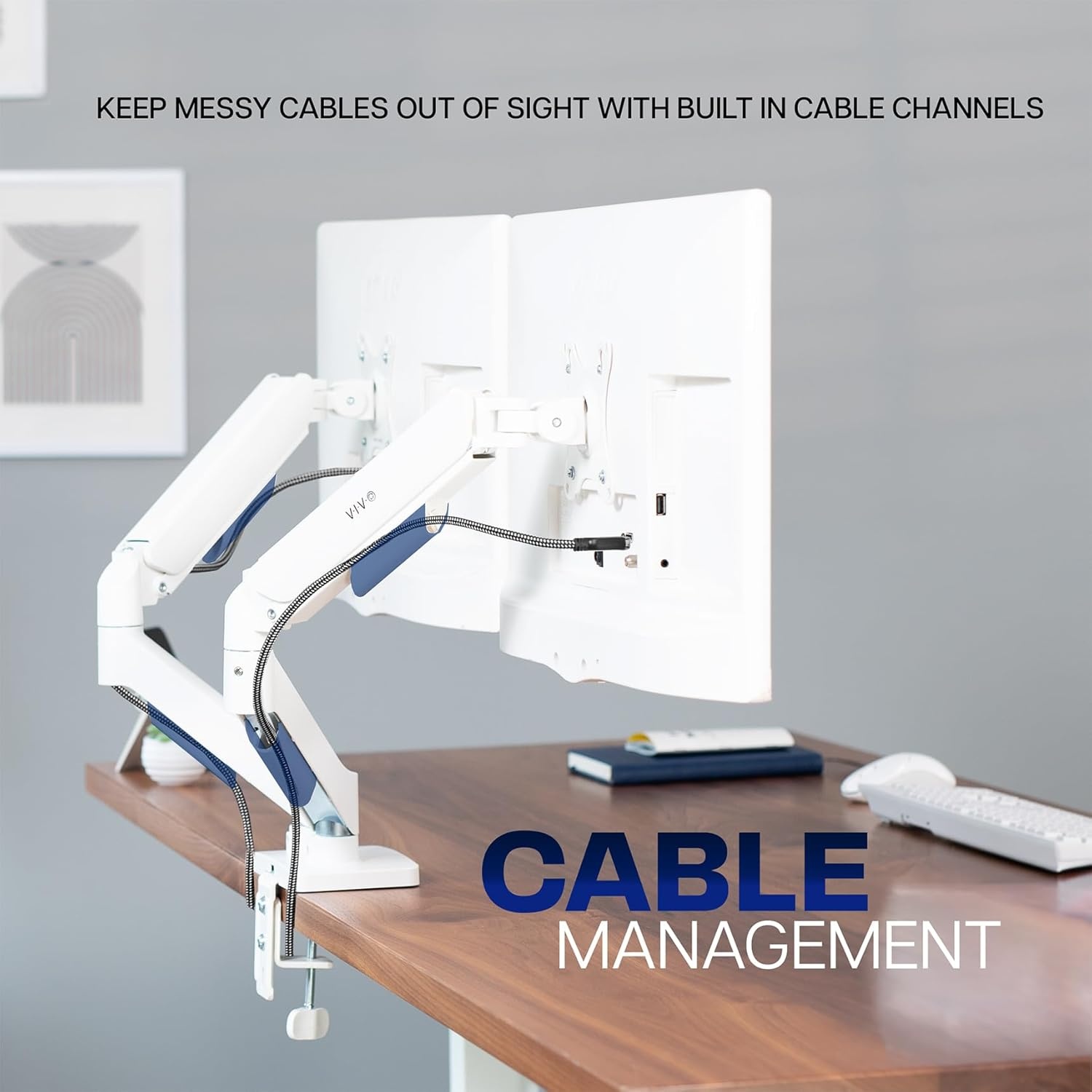 image:imageVIVO Single Monitor Stand Fully Adjustable Arm for 17 to 32 inch Screen Mechanical Articulating Desk Mount Gaming and Office Setups VESA 75x75 100x100 Max 198 lbs Classic Black STANDV001OWhite
