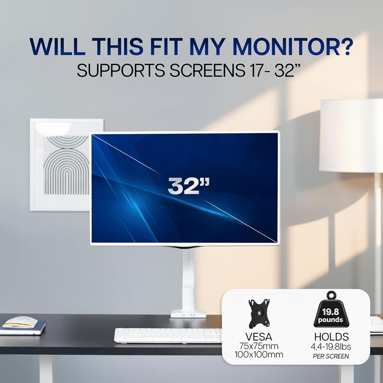 image:imageVIVO Single Monitor Stand Fully Adjustable Arm for 17 to 32 inch Screen Mechanical Articulating Desk Mount Gaming and Office Setups VESA 75x75 100x100 Max 198 lbs Classic Black STANDV001OWhite