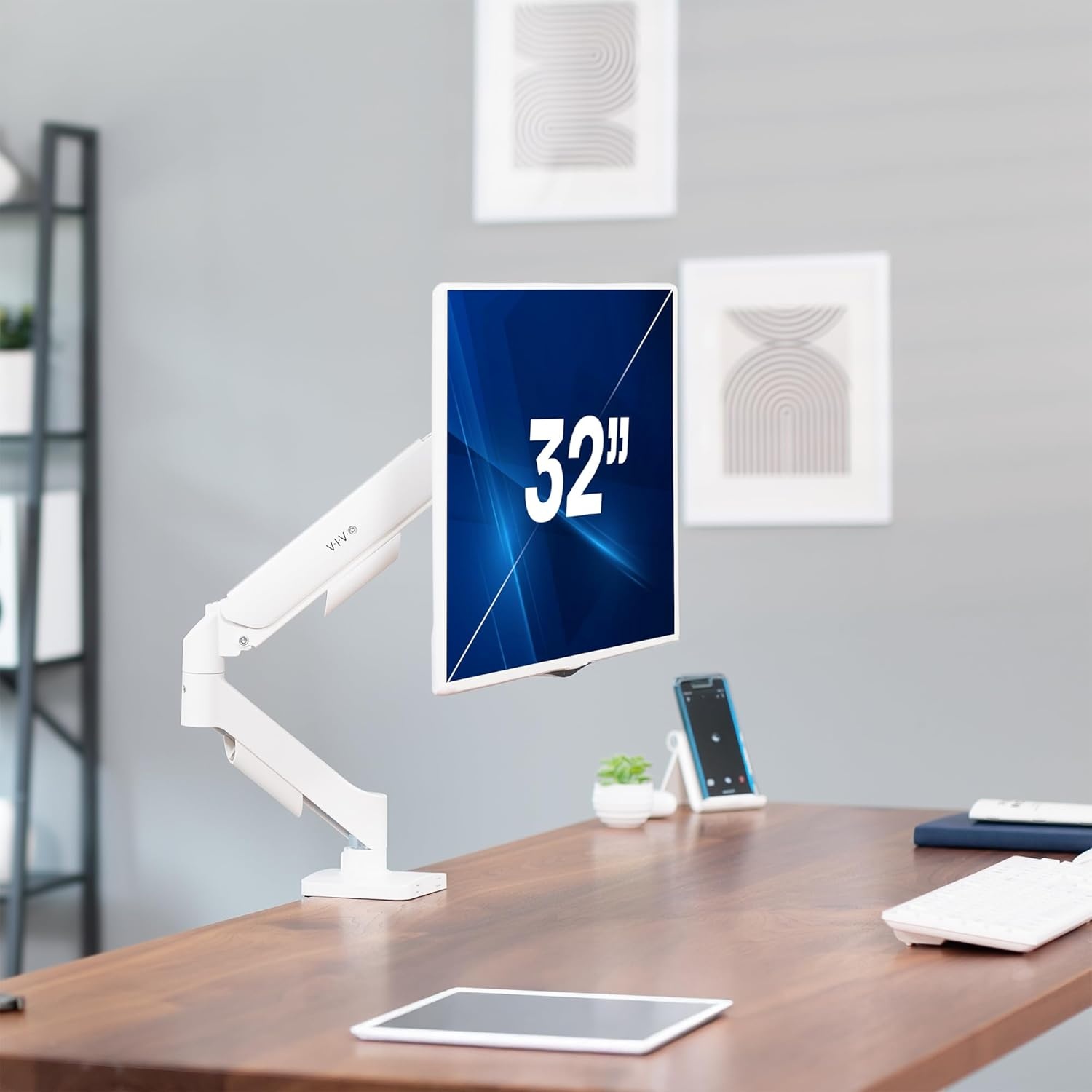 image:imageVIVO Single Monitor Stand Fully Adjustable Arm for 17 to 32 inch Screen Mechanical Articulating Desk Mount Gaming and Office Setups VESA 75x75 100x100 Max 198 lbs Classic Black STANDV001OWhite