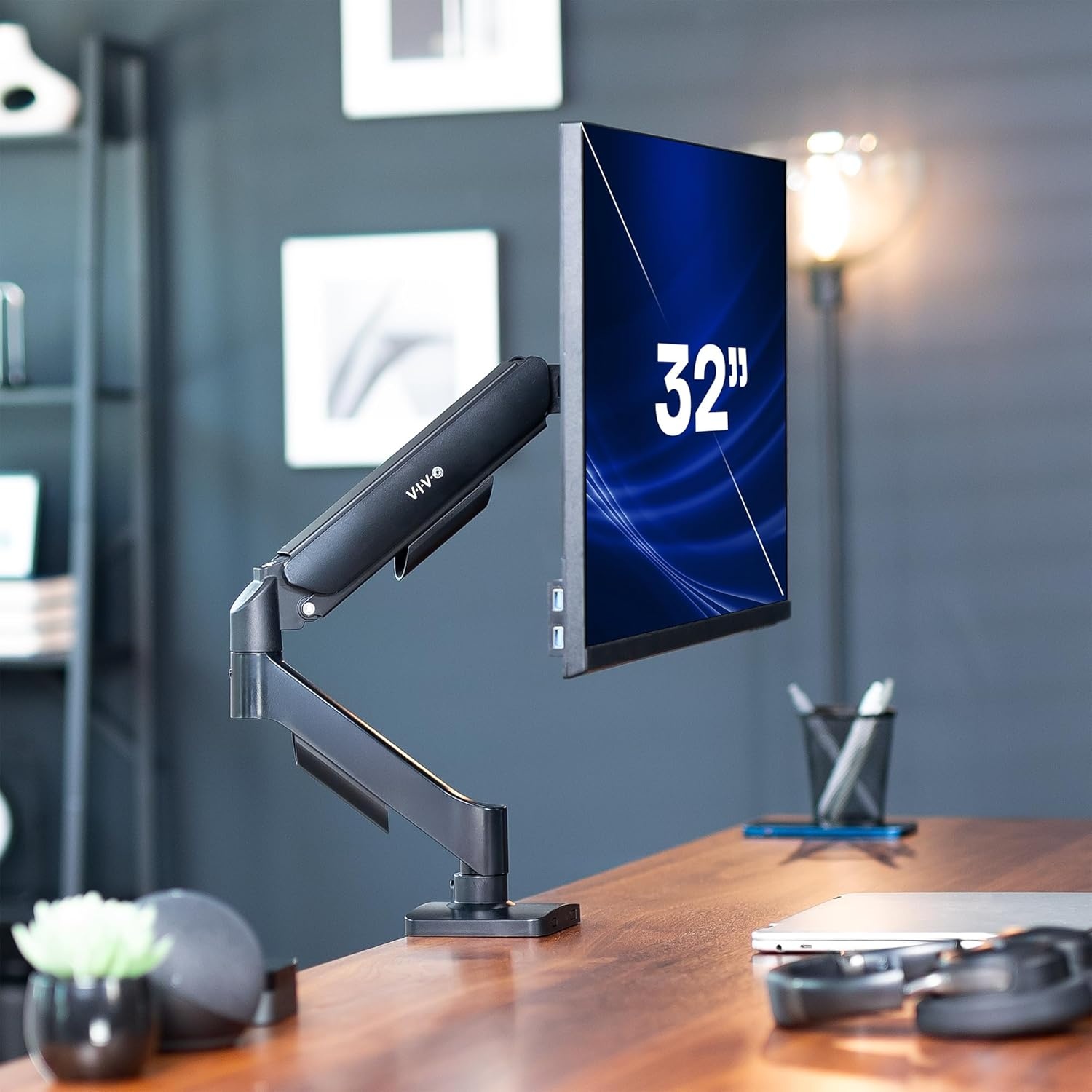 image:imageVIVO Single Monitor Stand Fully Adjustable Arm for 17 to 32 inch Screen Mechanical Articulating Desk Mount Gaming and Office Setups VESA 75x75 100x100 Max 198 lbs Classic Black STANDV001OBlack