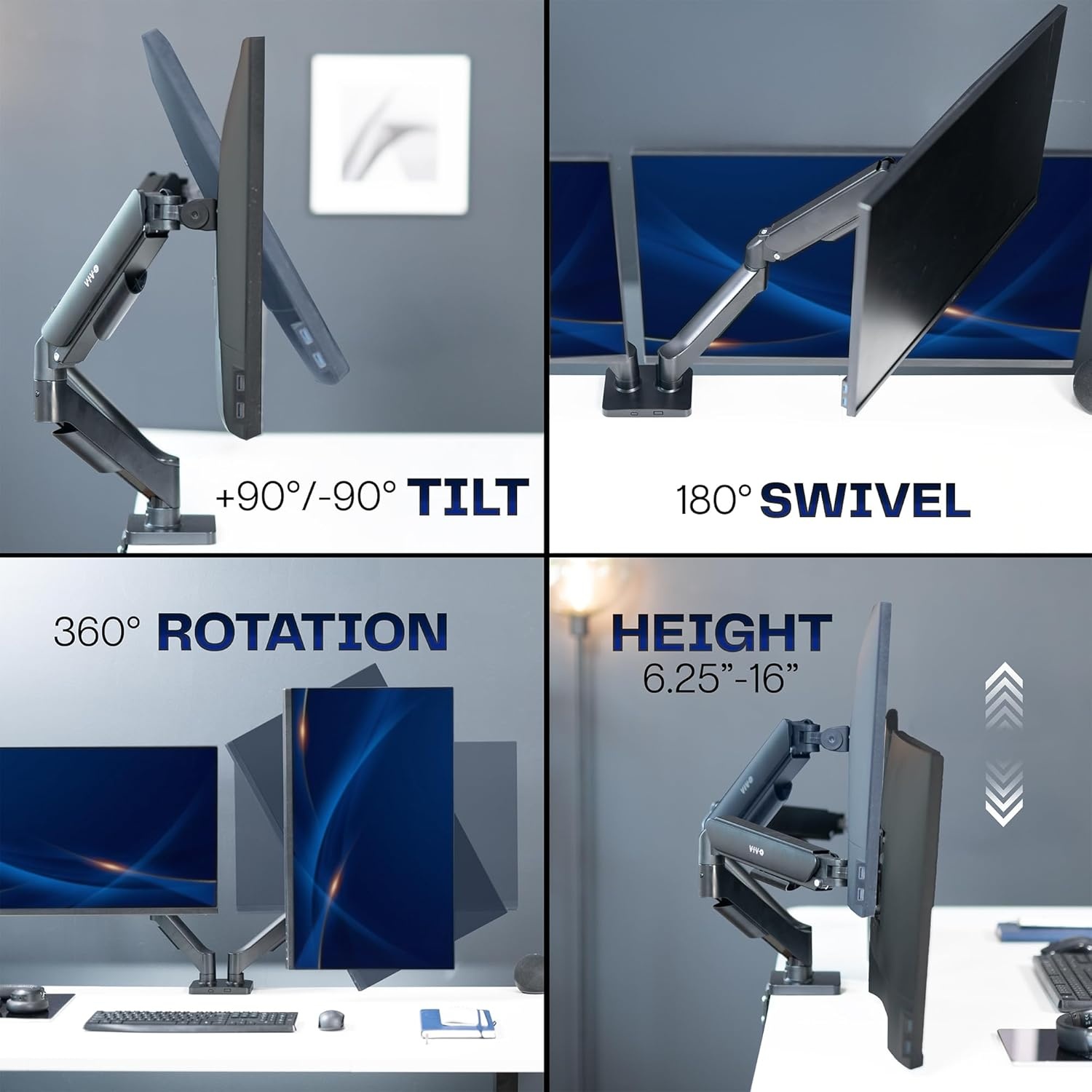 image:imageVIVO Single Monitor Stand Fully Adjustable Arm for 17 to 32 inch Screen Mechanical Articulating Desk Mount Gaming and Office Setups VESA 75x75 100x100 Max 198 lbs Classic Black STANDV001OBlack