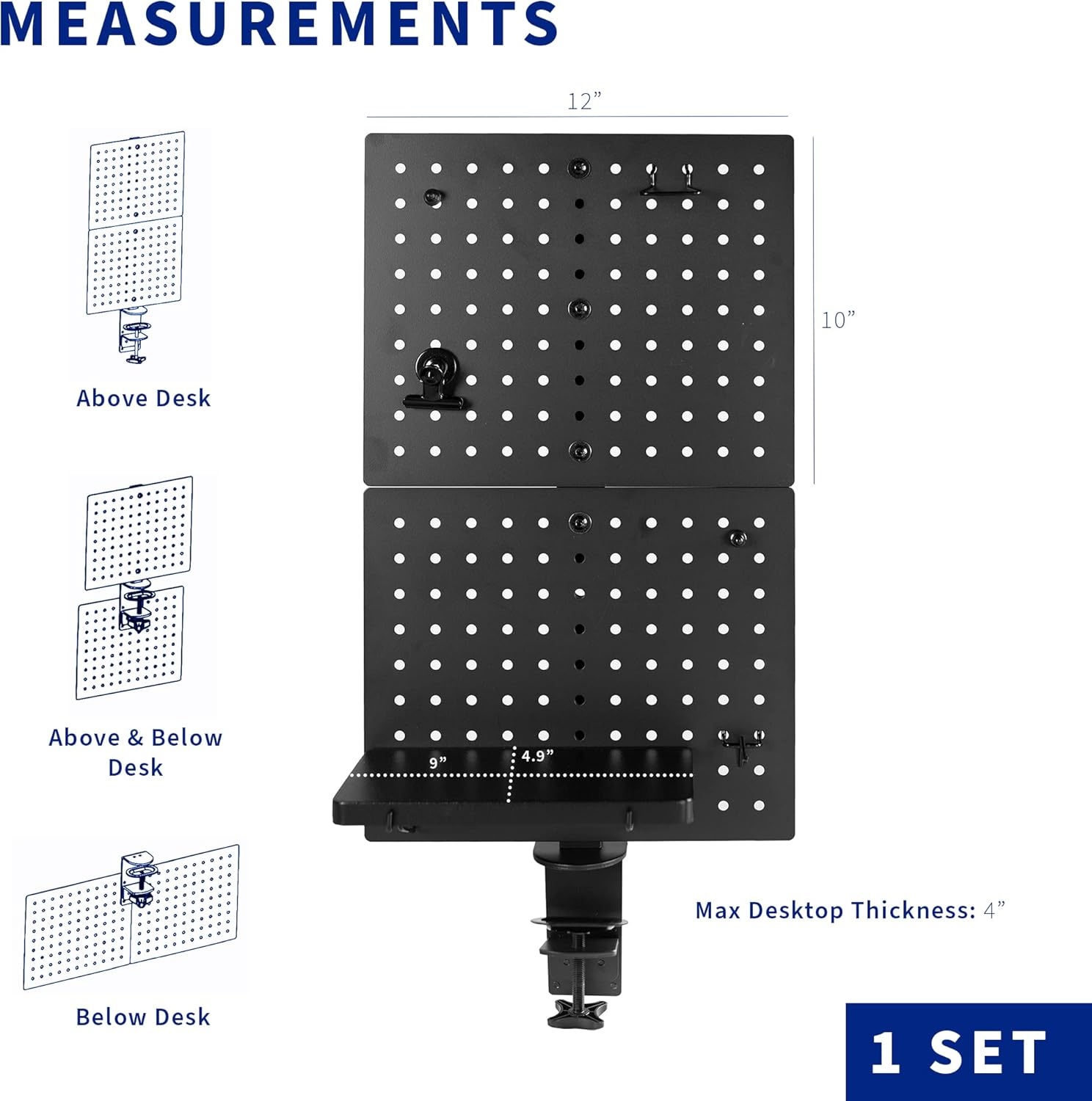image:imageVIVO Steel Clampon Pegboard 24 x 20 inch Magnetic Peg Board Office Accessory Organizer above or below Desk Placement Black PPDK24BBlack