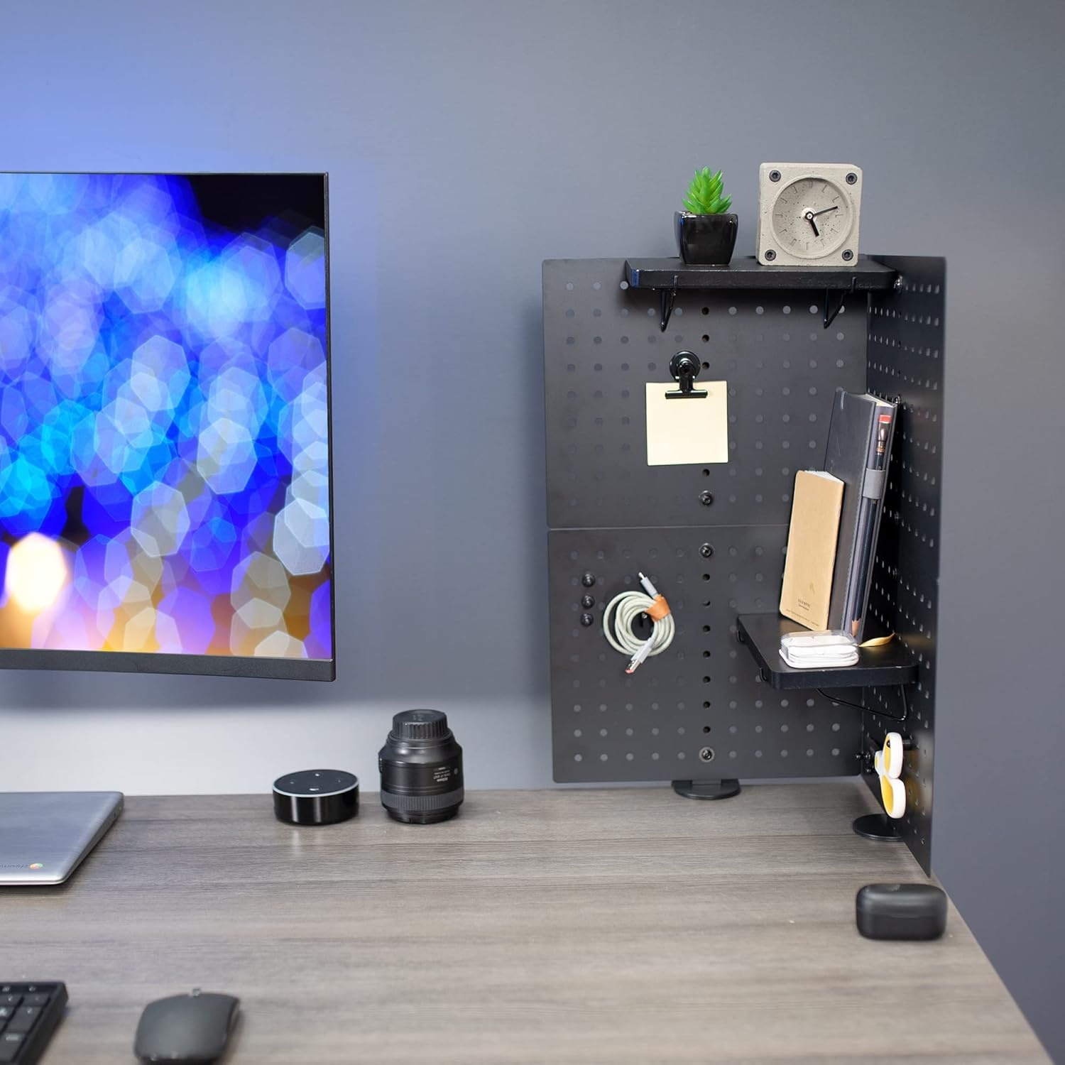 image:imageVIVO Steel Clampon Pegboard 24 x 20 inch Magnetic Peg Board Office Accessory Organizer above or below Desk Placement Black PPDK24BBlack