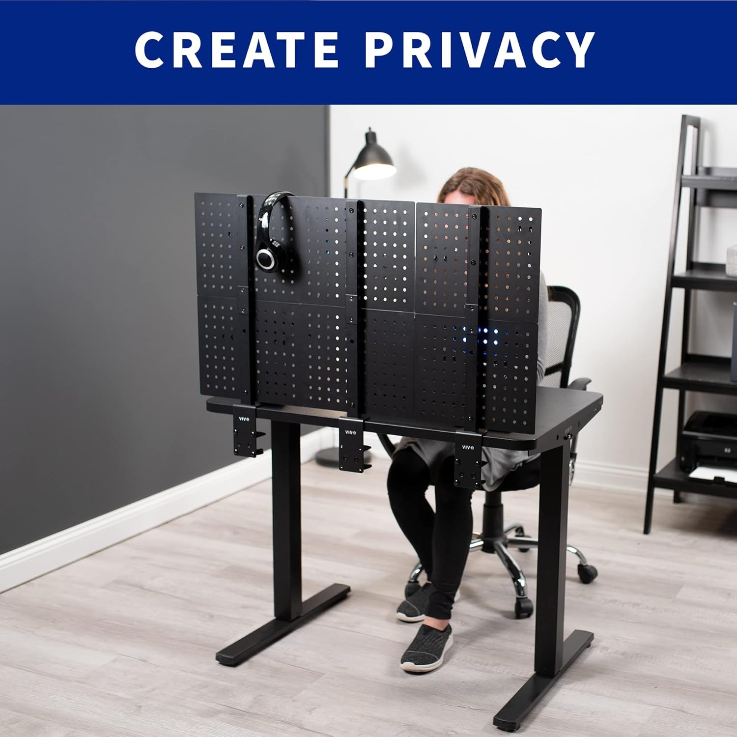 image:imageVIVO Steel Clampon Pegboard 24 x 20 inch Magnetic Peg Board Office Accessory Organizer above or below Desk Placement Black PPDK24BBlack