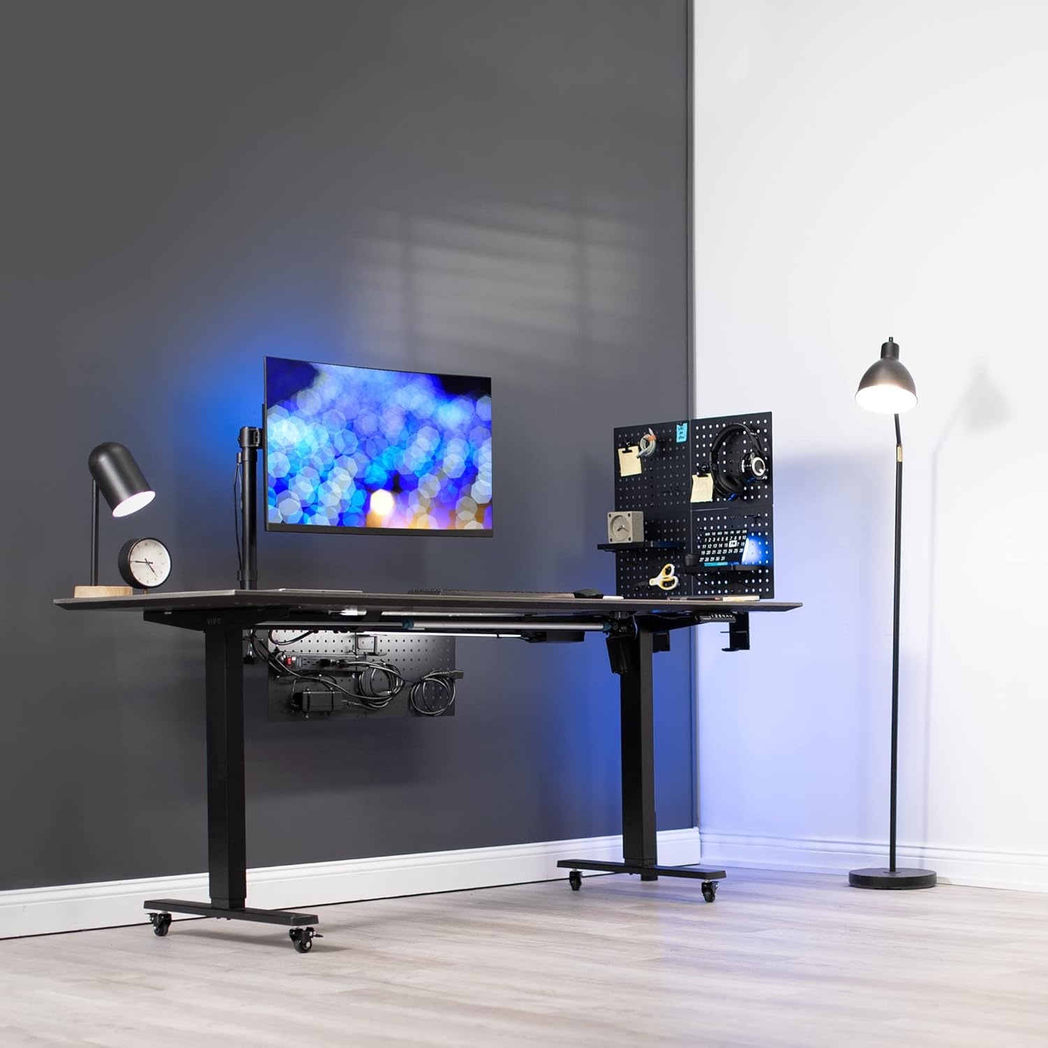 image:imageVIVO Steel Clampon Pegboard 24 x 20 inch Magnetic Peg Board Office Accessory Organizer above or below Desk Placement Black PPDK24BBlack
