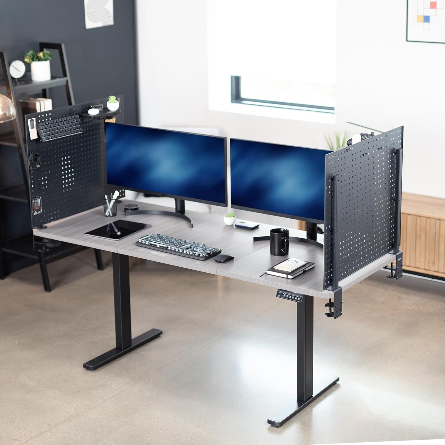 image:imageVIVO Steel Clampon Pegboard 24 x 20 inch Magnetic Peg Board Office Accessory Organizer above or below Desk Placement Black PPDK24BBlack
