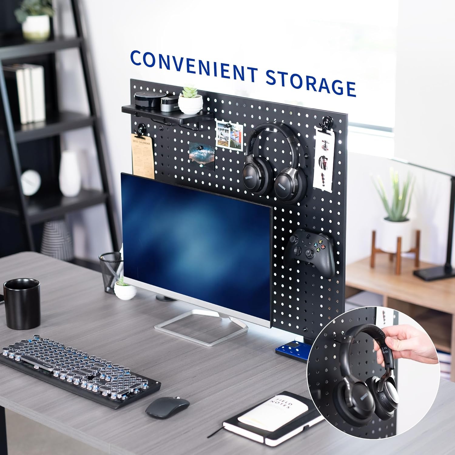 image:imageVIVO Steel Clampon Pegboard 24 x 20 inch Magnetic Peg Board Office Accessory Organizer above or below Desk Placement Black PPDK24BBlack