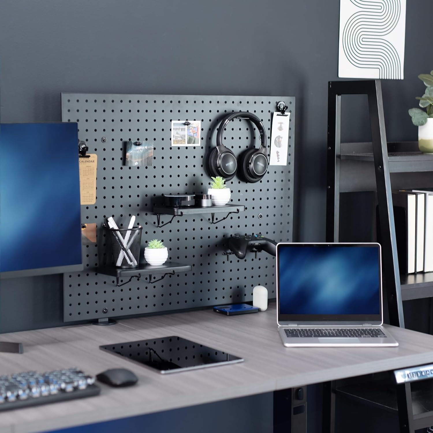 image:imageVIVO Steel Clampon Pegboard 24 x 20 inch Magnetic Peg Board Office Accessory Organizer above or below Desk Placement Black PPDK24BBlack