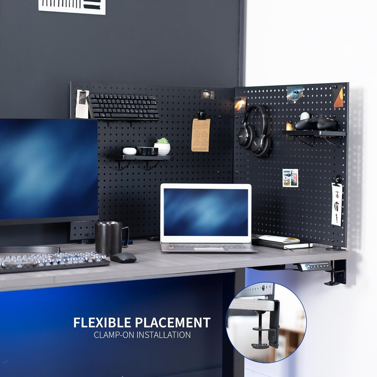 image:imageVIVO Steel Clampon Pegboard 24 x 20 inch Magnetic Peg Board Office Accessory Organizer above or below Desk Placement Black PPDK24BBlack