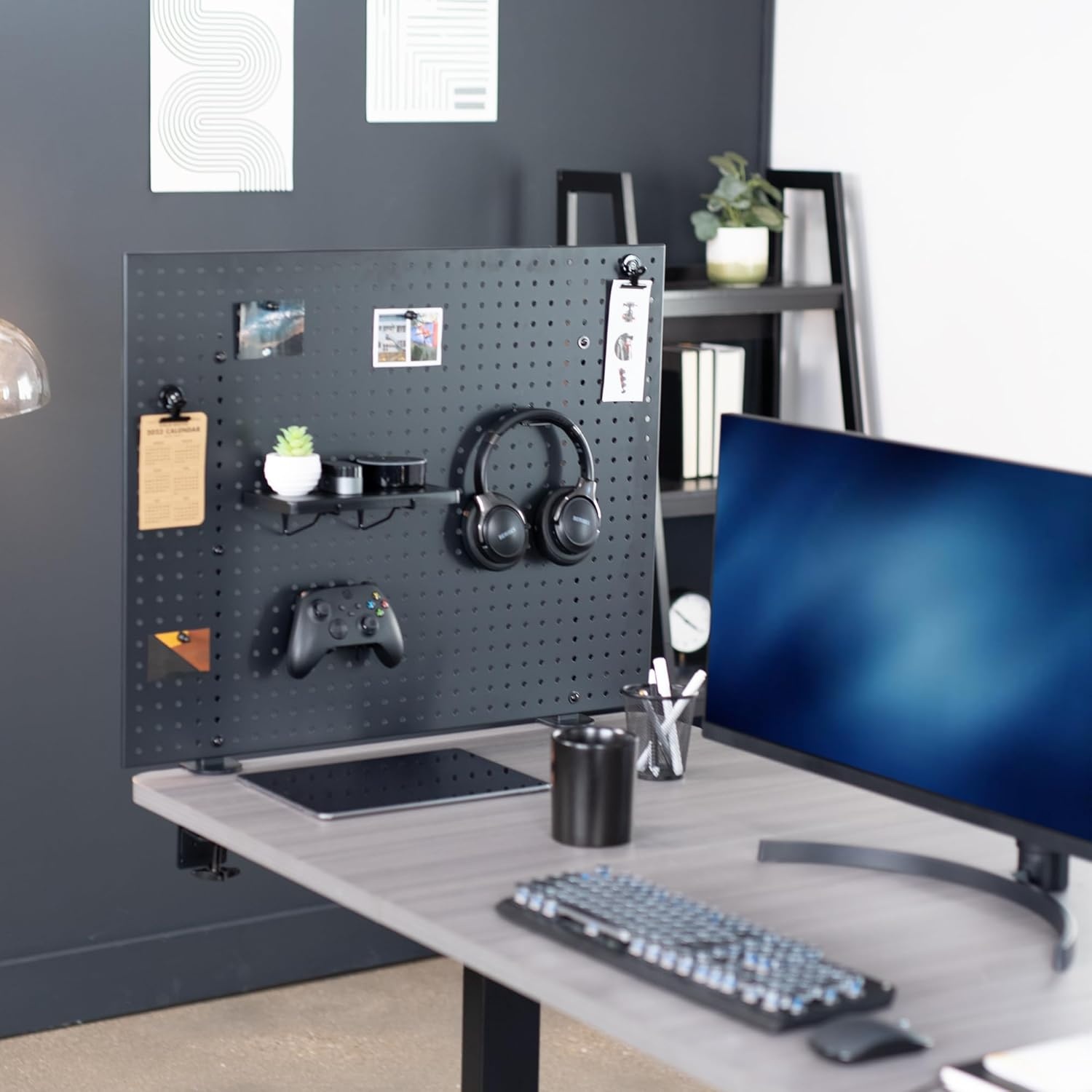 image:imageVIVO Steel Clampon Pegboard 24 x 20 inch Magnetic Peg Board Office Accessory Organizer above or below Desk Placement Black PPDK24BBlack