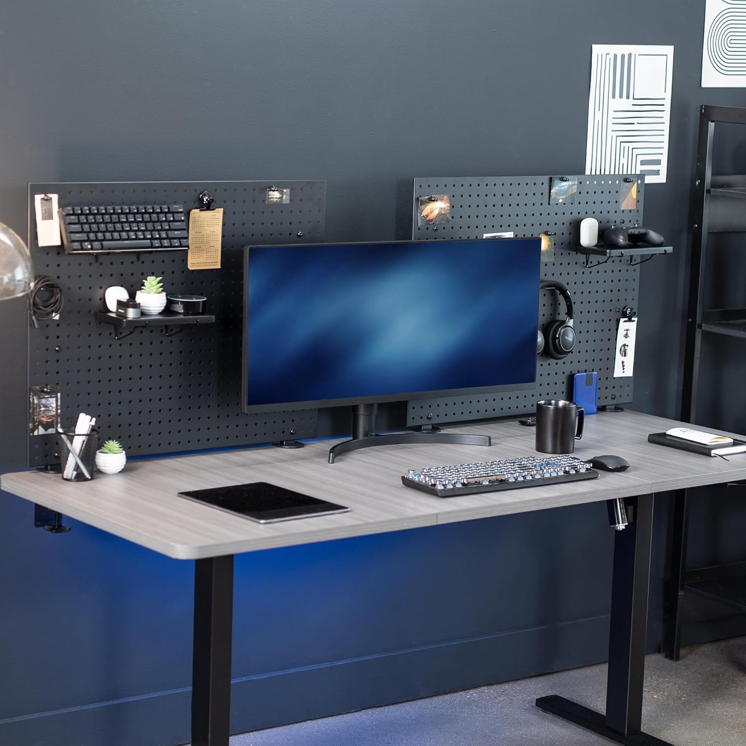image:imageVIVO Steel Clampon Pegboard 24 x 20 inch Magnetic Peg Board Office Accessory Organizer above or below Desk Placement Black PPDK24BBlack
