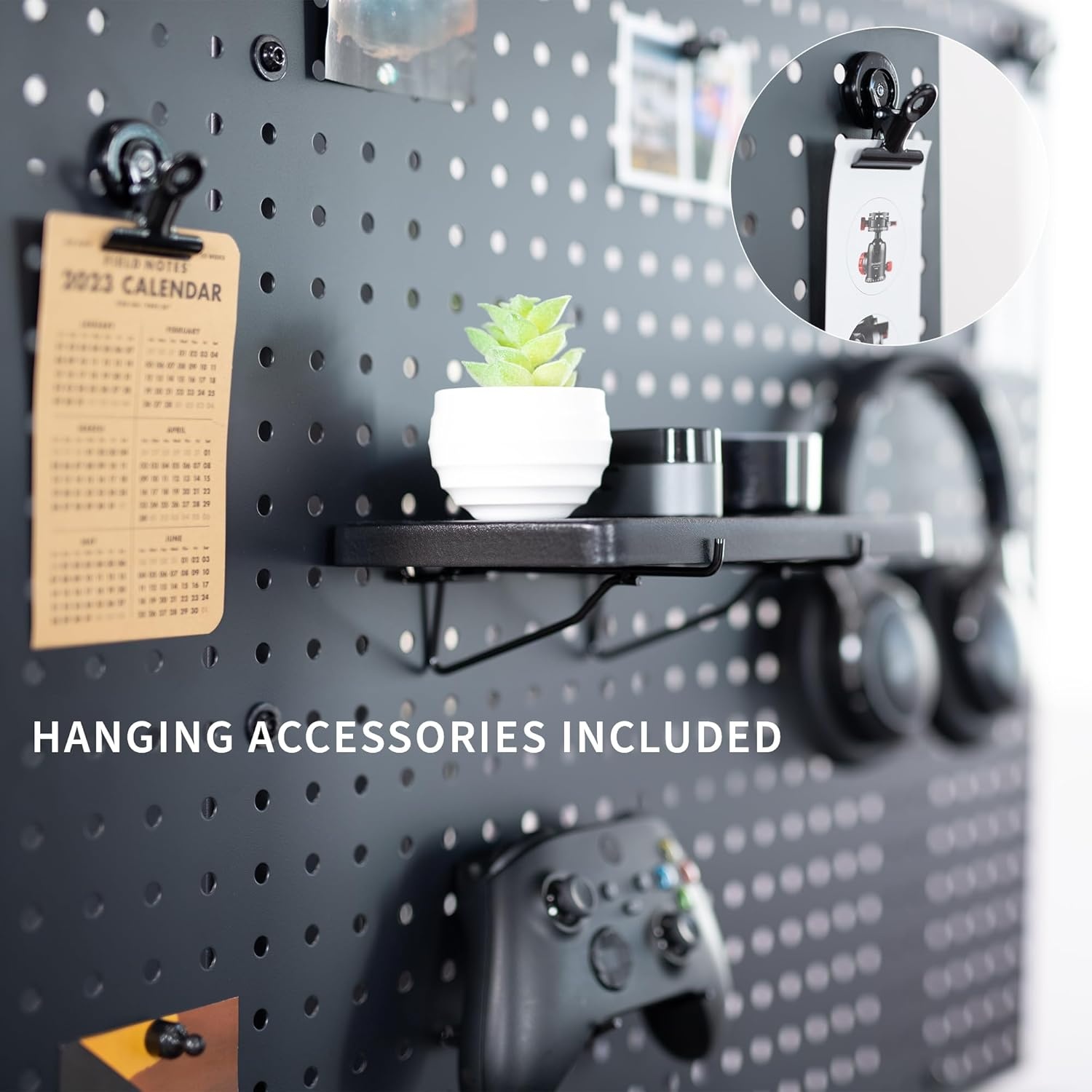 image:imageVIVO Steel Clampon Pegboard 24 x 20 inch Magnetic Peg Board Office Accessory Organizer above or below Desk Placement Black PPDK24BBlack