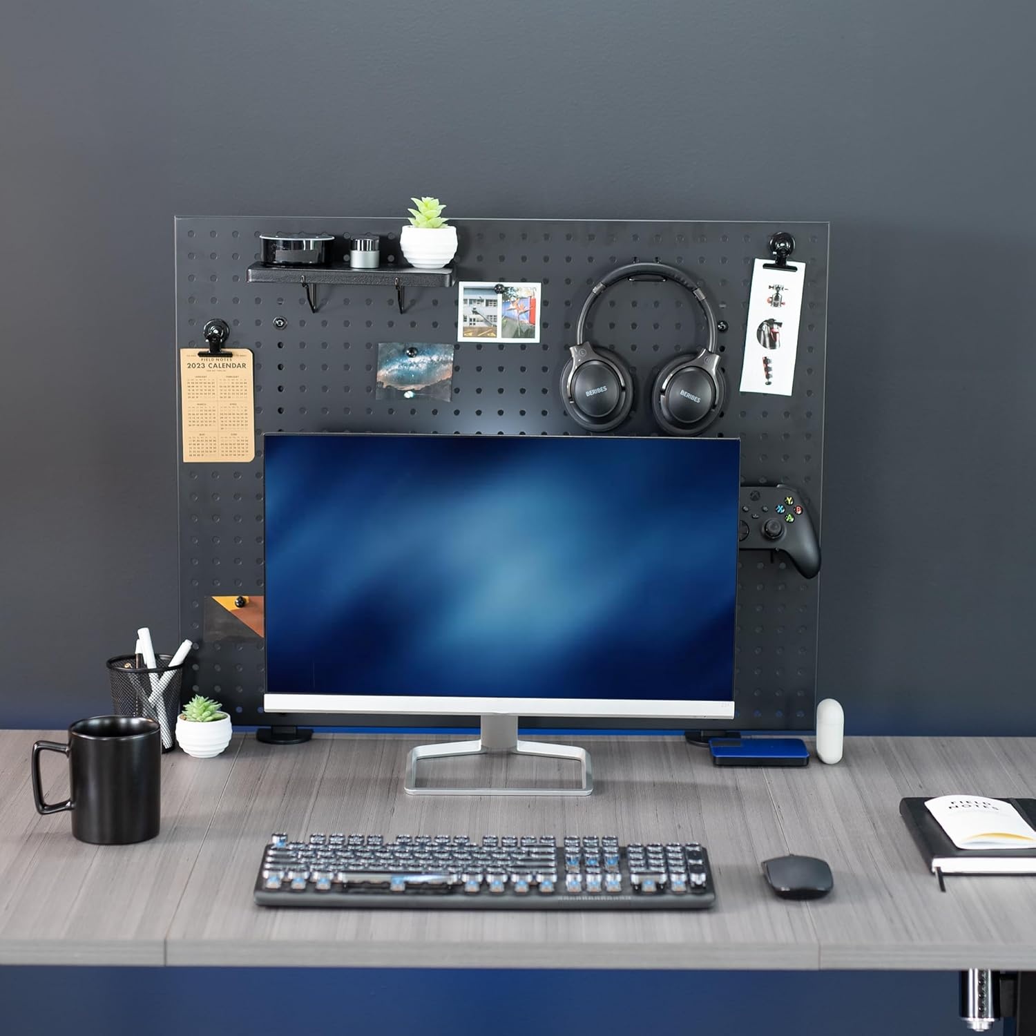 image:imageVIVO Steel Clampon Pegboard 24 x 20 inch Magnetic Peg Board Office Accessory Organizer above or below Desk Placement Black PPDK24BBlack