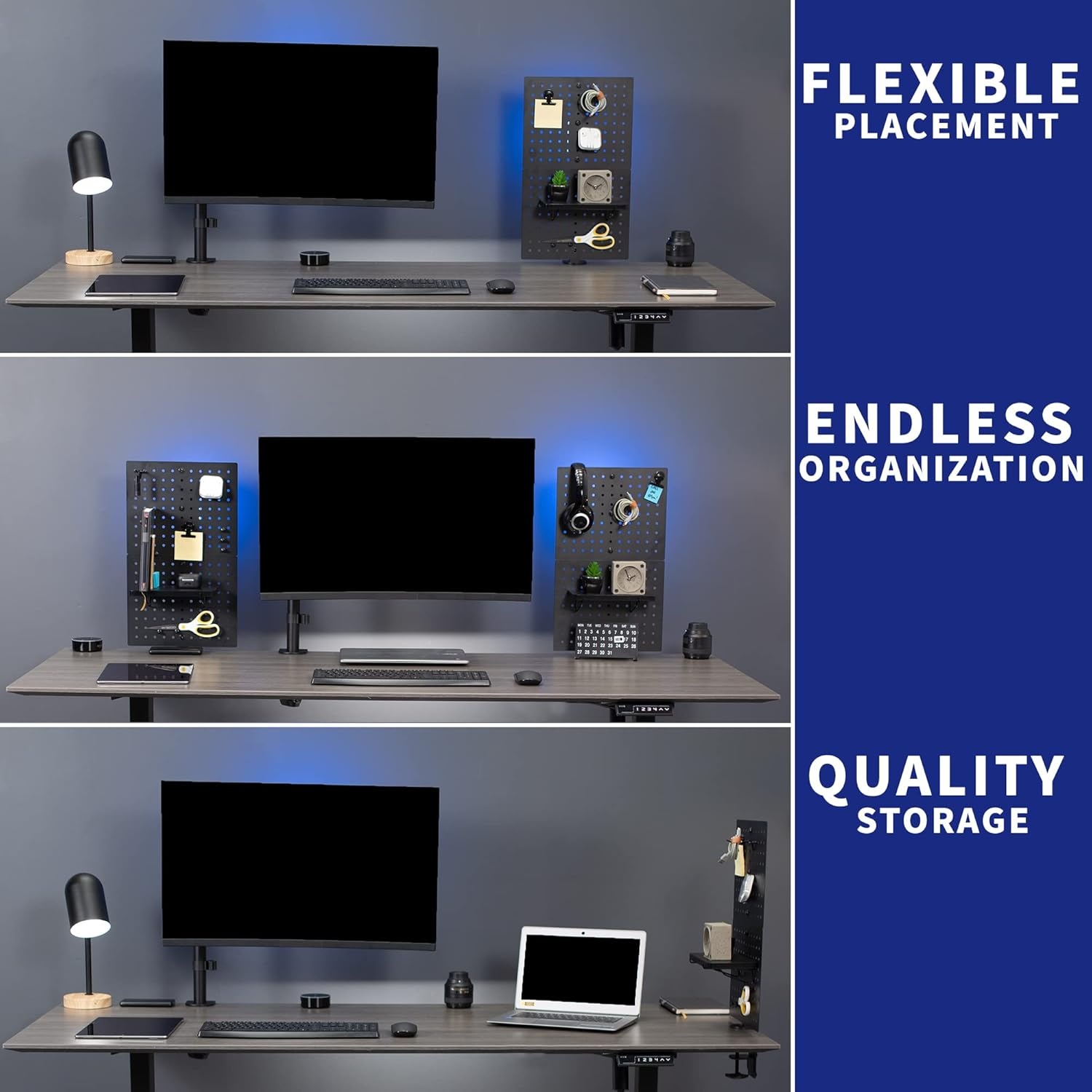image:imageVIVO Steel Clampon Pegboard 24 x 20 inch Magnetic Peg Board Office Accessory Organizer above or below Desk Placement Black PPDK24BBlack