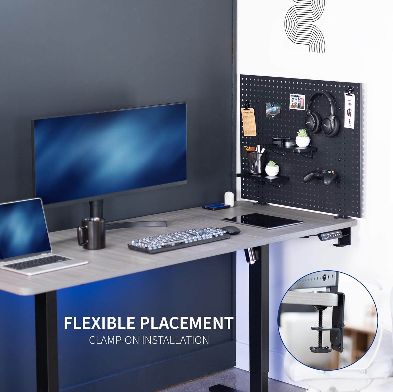 image:imageVIVO Steel Clampon Pegboard 24 x 20 inch Magnetic Peg Board Office Accessory Organizer above or below Desk Placement Black PPDK24BBlack