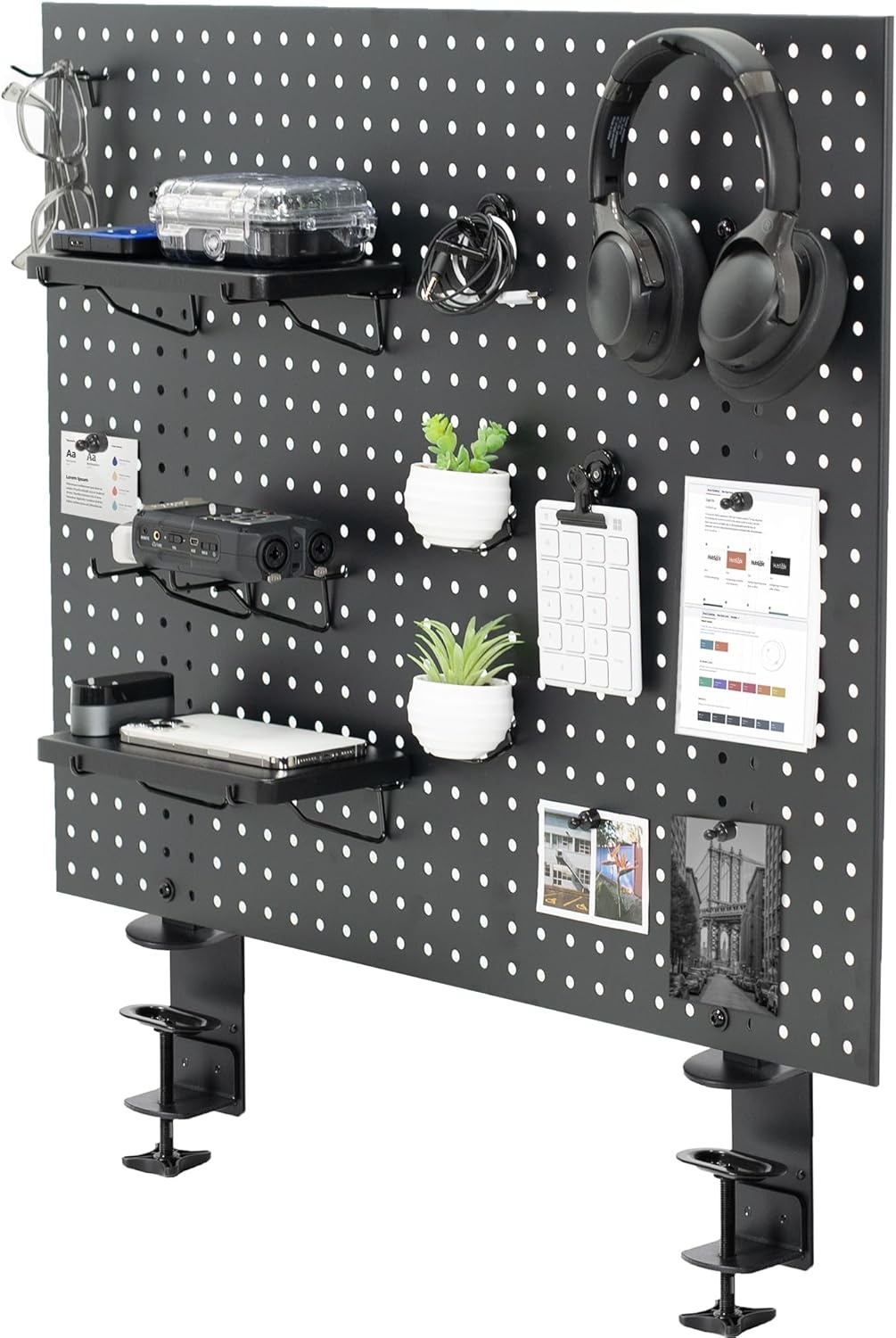 image:imageVIVO Steel Clampon Pegboard 24 x 20 inch Magnetic Peg Board Office Accessory Organizer above or below Desk Placement Black PPDK24BBlack