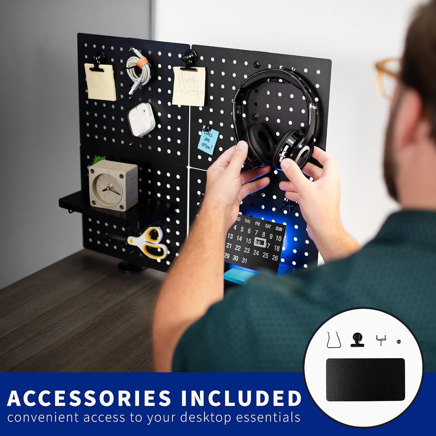image:imageVIVO Steel Clampon Pegboard 24 x 20 inch Magnetic Peg Board Office Accessory Organizer above or below Desk Placement Black PPDK24BBlack