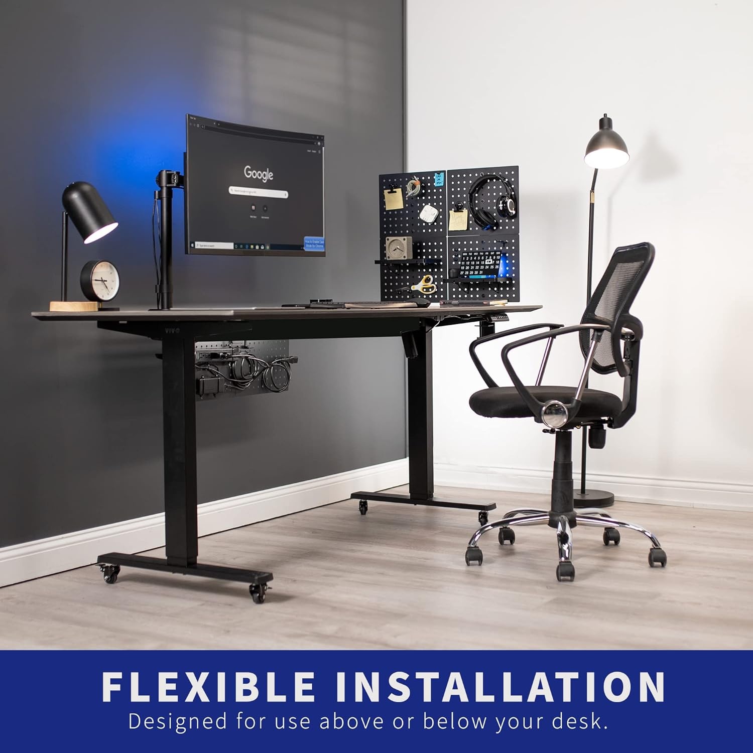 image:imageVIVO Steel Clampon Pegboard 24 x 20 inch Magnetic Peg Board Office Accessory Organizer above or below Desk Placement Black PPDK24BBlack