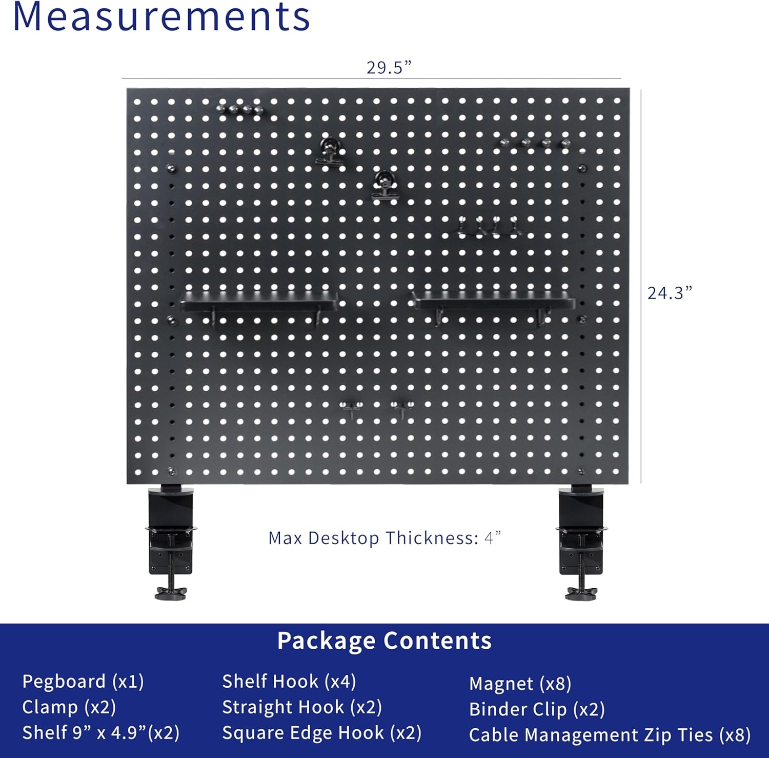image:imageVIVO Steel Clampon Pegboard 24 x 20 inch Magnetic Peg Board Office Accessory Organizer above or below Desk Placement Black PPDK24BBlack