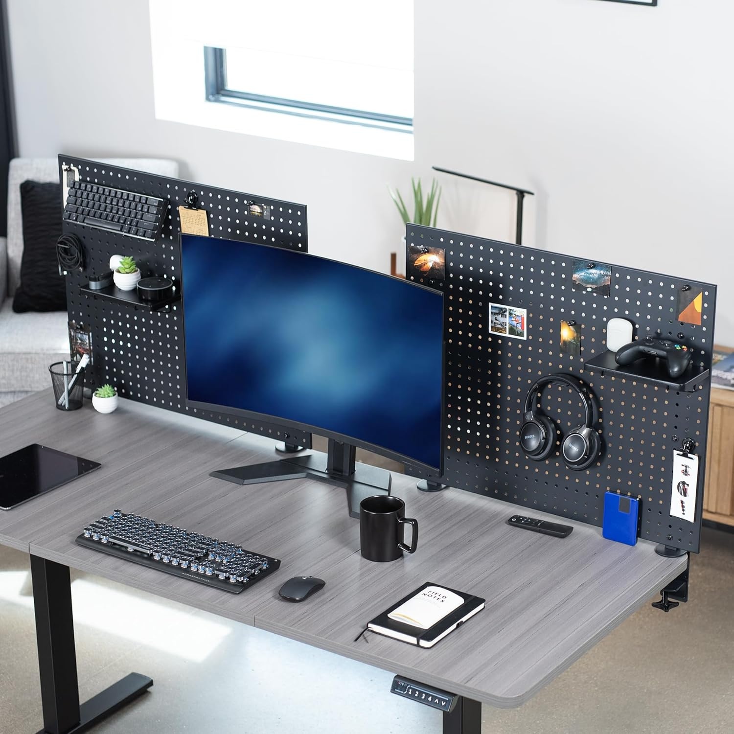 image:imageVIVO Steel Clampon Pegboard 24 x 20 inch Magnetic Peg Board Office Accessory Organizer above or below Desk Placement Black PPDK24BBlack