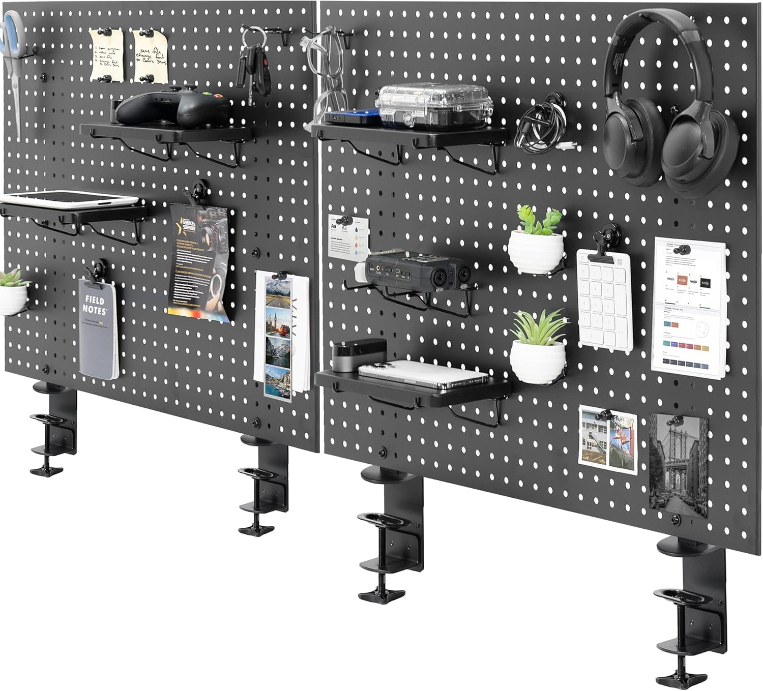 image:imageVIVO Steel Clampon Pegboard 24 x 20 inch Magnetic Peg Board Office Accessory Organizer above or below Desk Placement Black PPDK24BBlack