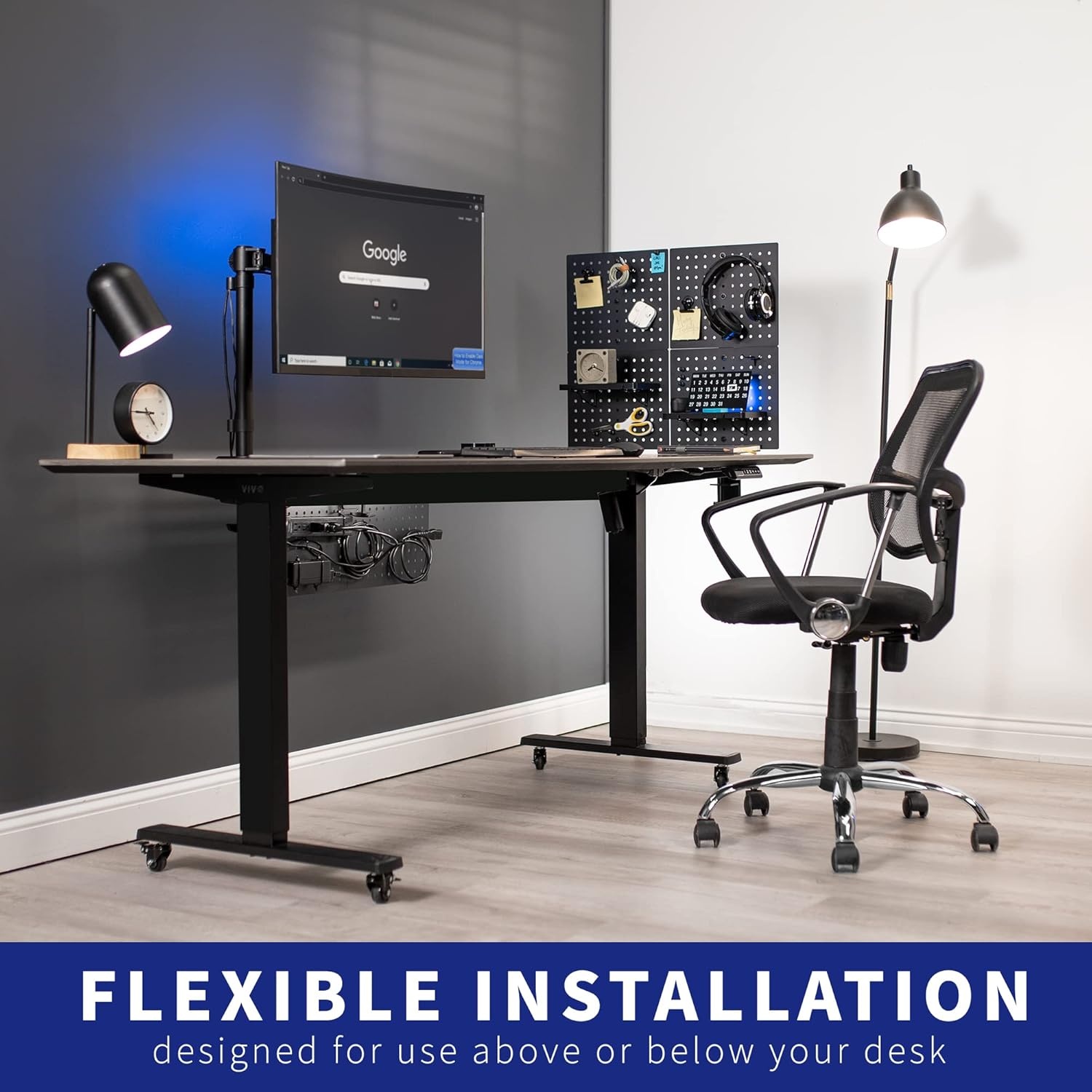 image:imageVIVO Steel Clampon Pegboard 24 x 20 inch Magnetic Peg Board Office Accessory Organizer above or below Desk Placement Black PPDK24BBlack