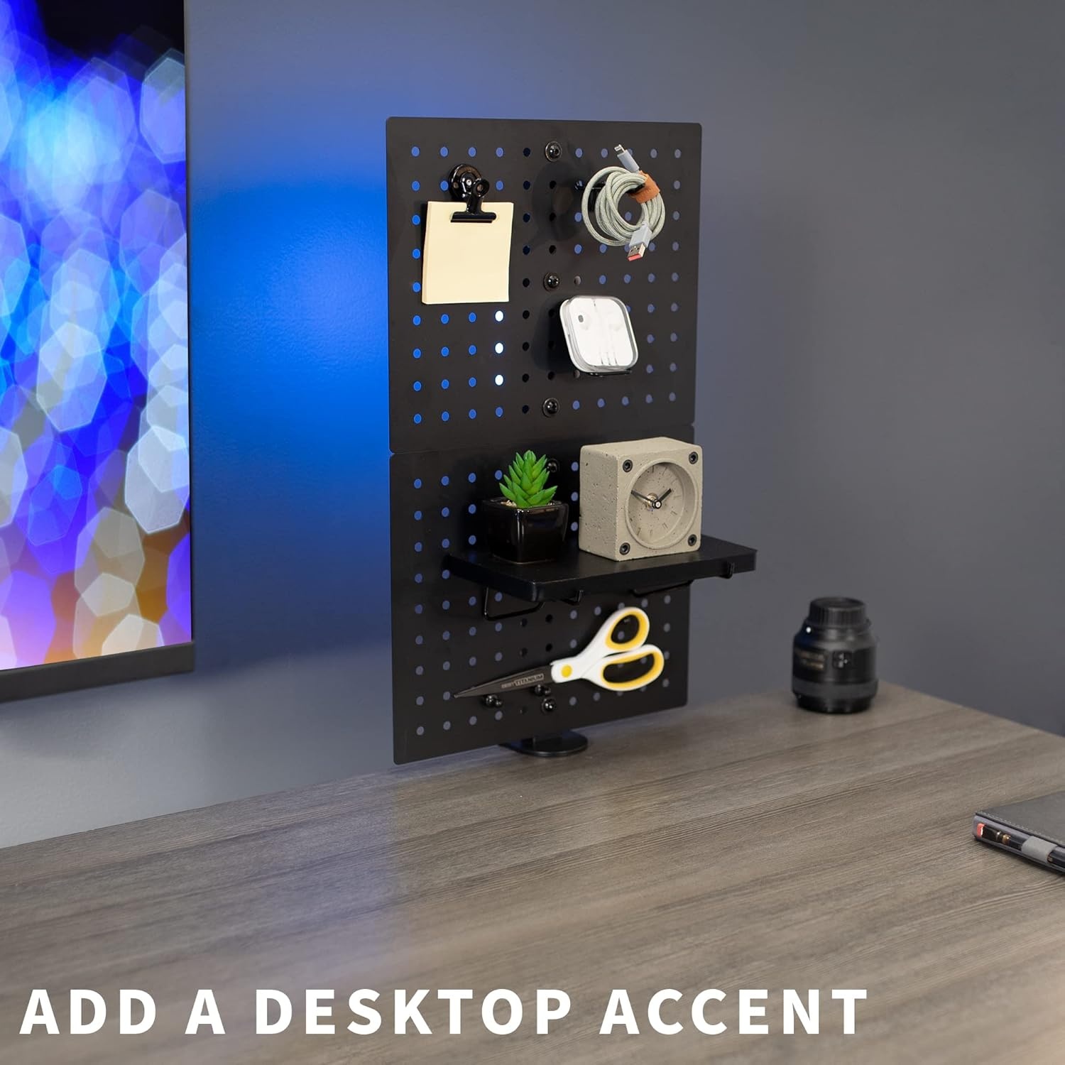 image:imageVIVO Steel Clampon Pegboard 24 x 20 inch Magnetic Peg Board Office Accessory Organizer above or below Desk Placement Black PPDK24BBlack