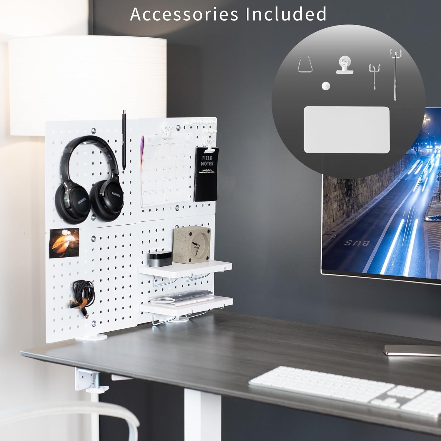 image:imageVIVO Steel Clampon Pegboard 24 x 20 inch Magnetic Peg Board Office Accessory Organizer above or below Desk Placement Black PPDK24BWhite