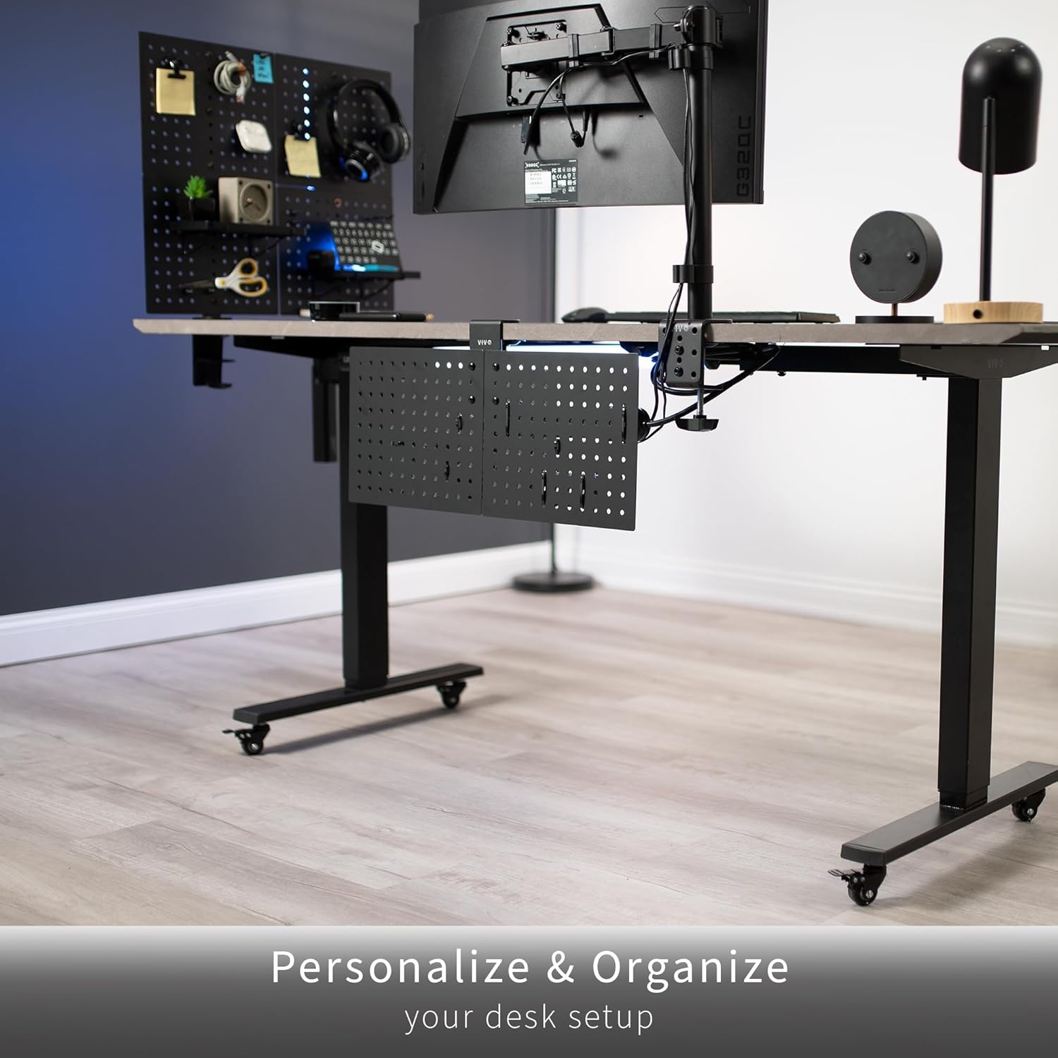 image:imageVIVO Steel Clampon Pegboard 24 x 20 inch Magnetic Peg Board Office Accessory Organizer above or below Desk Placement Black PPDK24BWhite