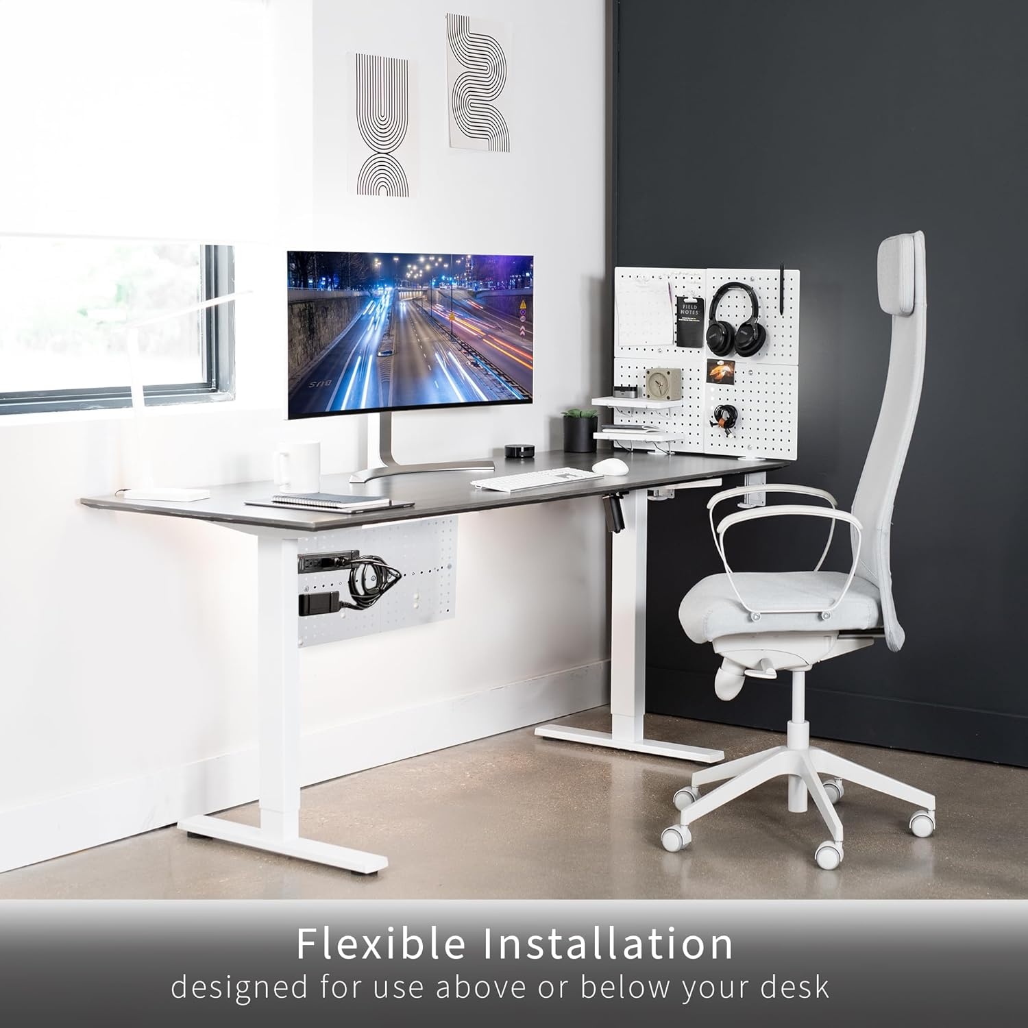 image:imageVIVO Steel Clampon Pegboard 24 x 20 inch Magnetic Peg Board Office Accessory Organizer above or below Desk Placement Black PPDK24BWhite