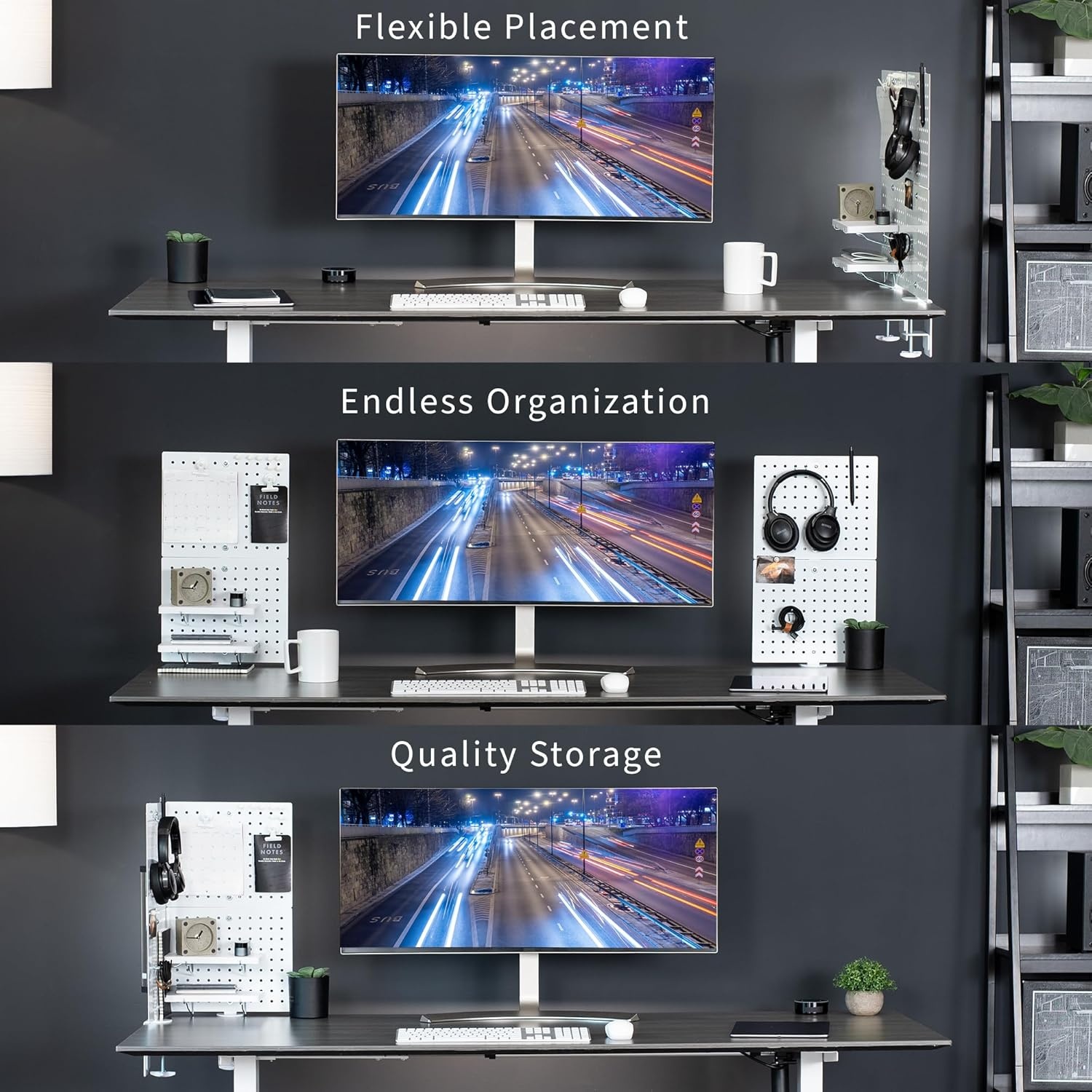image:imageVIVO Steel Clampon Pegboard 24 x 20 inch Magnetic Peg Board Office Accessory Organizer above or below Desk Placement Black PPDK24BWhite