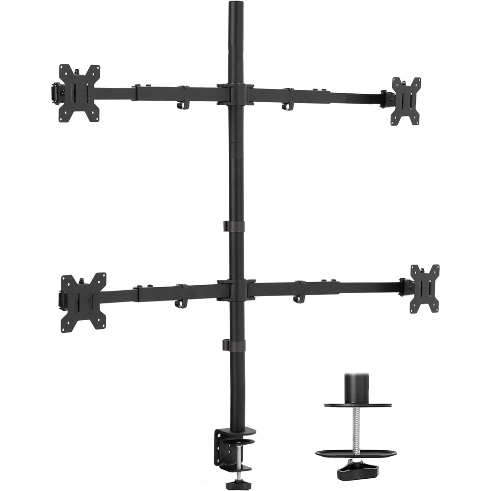 image:imageVIVO Premium Triple Monitor Desk Mount for 3 Screens up to 22 lbs Fits up to 38 inch Ultrawides on Center Bracket Adjustable Telescoping Arms Flush Wall Setup Black STANDTS03CQuad Mount