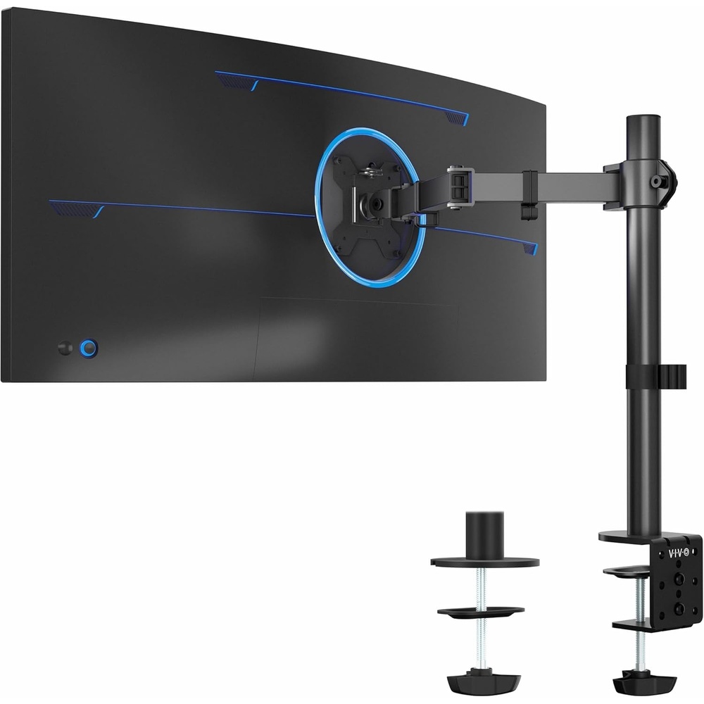 image:imageVIVO Single 13 to 38 inch Ultrawide Monitor Arm Desk Mount Regular Screens up to 32 inches 22 lbs capacity Fully Adjustable Stand with CClamp and Grommet Base Black STANDV001Black