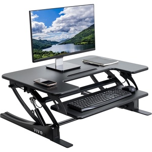 image:imageVIVO 32 inch Height Adjustable Stand Up Desk Converter V Series Quick Sit to Stand Tabletop Dual Monitor Riser Workstation Black DESKV000VSBlack