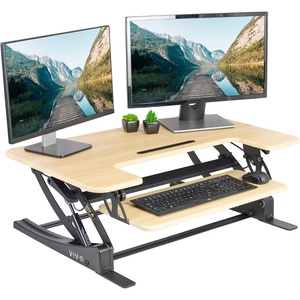image:imageVIVO 32 inch Height Adjustable Stand Up Desk Converter V Series Quick Sit to Stand Tabletop Dual Monitor Riser Workstation Black DESKV000VSLight Wood  Black