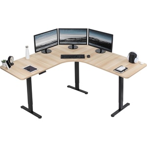 image:imageVIVO Electric Height Adjustable 71 x 71 inch Curved Corner Stand Up Desk Black Table Top Black Frame Memory Controller LShaped Workstation E3C Series DESKKITE3CB2Light Wood Top  Black Frame