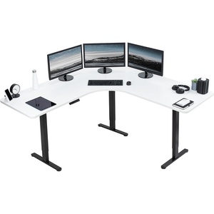 image:imageVIVO Electric Height Adjustable 71 x 71 inch Curved Corner Stand Up Desk Black Table Top Black Frame Memory Controller LShaped Workstation E3C Series DESKKITE3CB2White Top  Black Frame