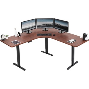 image:imageVIVO Electric Height Adjustable 71 x 71 inch Curved Corner Stand Up Desk Black Table Top Black Frame Memory Controller LShaped Workstation E3C Series DESKKITE3CB2Dark Walnut Top  Black Frame